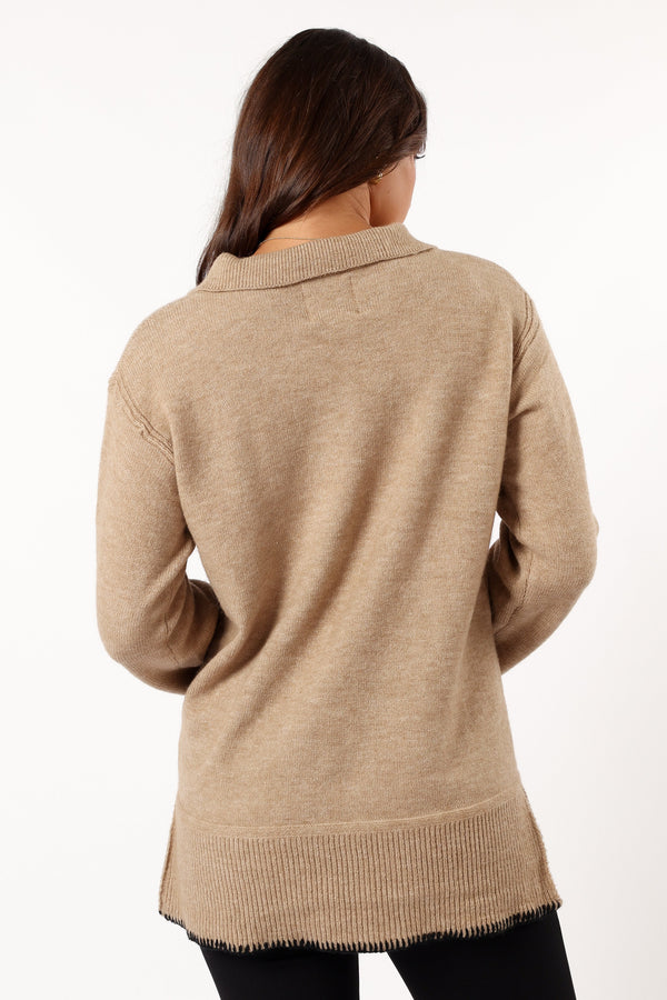 KNITWEAR @Elise Contrast Hem Knit Sweater - Taupe