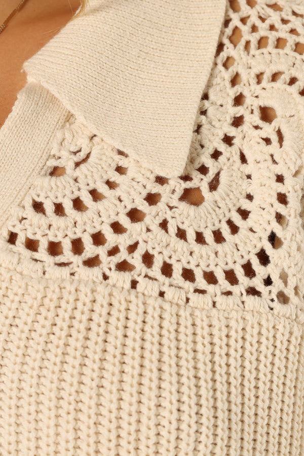 KNITWEAR @Emerie Crochet Detail Collar Knit Sweater - Ivory