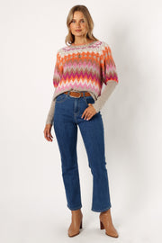 KNITWEAR @Emerson Fairisle Knit Sweater - Orange/Pink