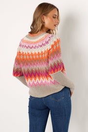 KNITWEAR @Emerson Fairisle Knit Sweater - Orange/Pink
