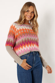 KNITWEAR @Emerson Fairisle Knit Sweater - Orange/Pink