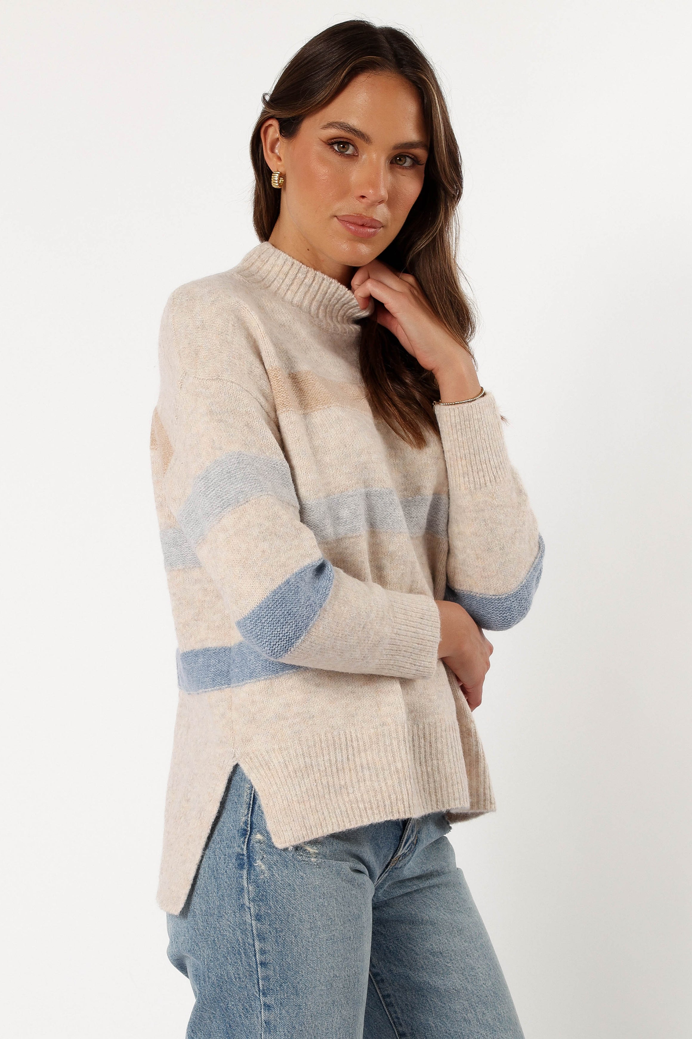 KNITWEAR @Esther Stripe Knit Sweater - Cream