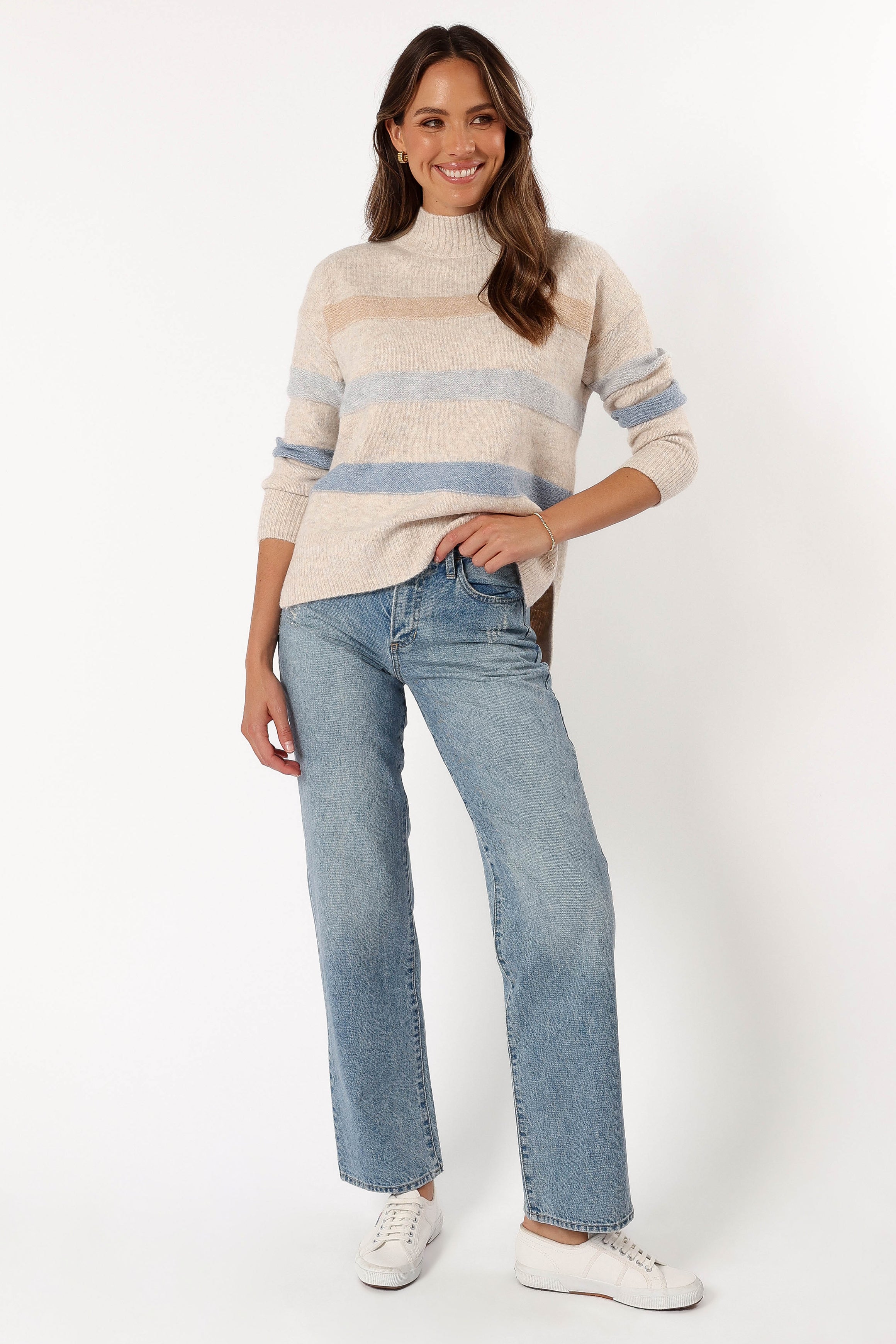 KNITWEAR @Esther Stripe Knit Sweater - Cream