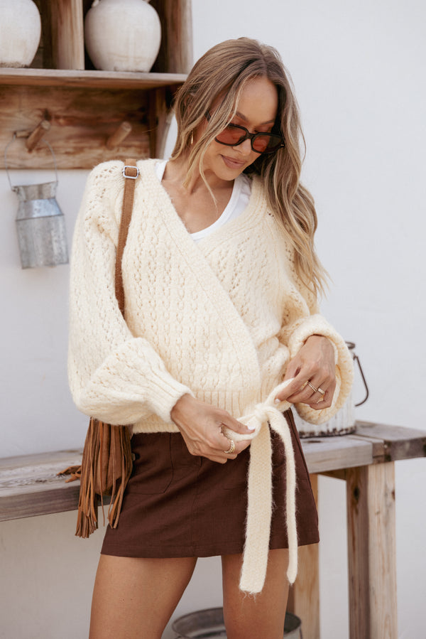 KNITWEAR Etta Ballet Wrap Knit Sweater - Butter
