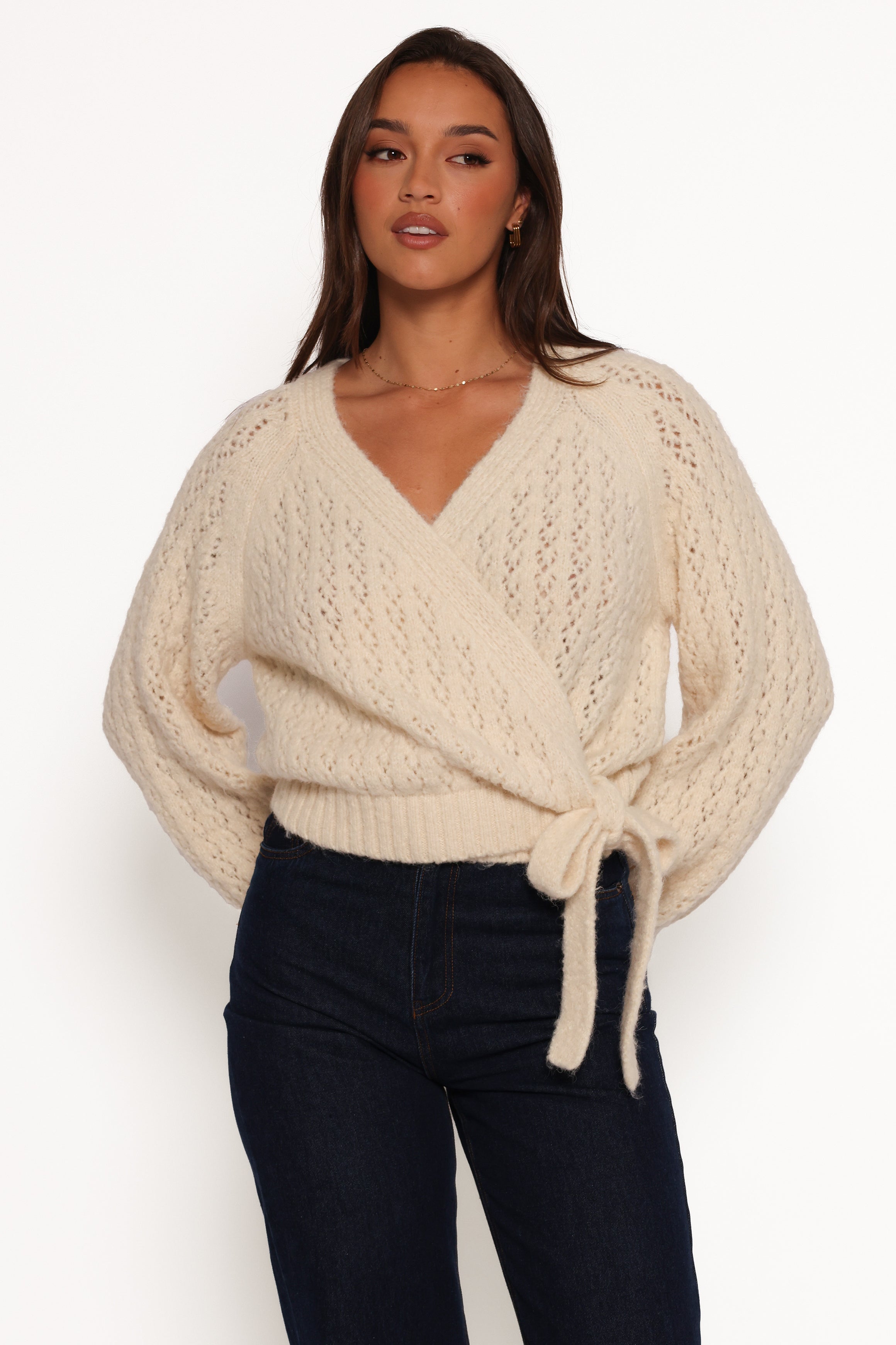 KNITWEAR Etta Ballet Wrap Knit Sweater - Cream