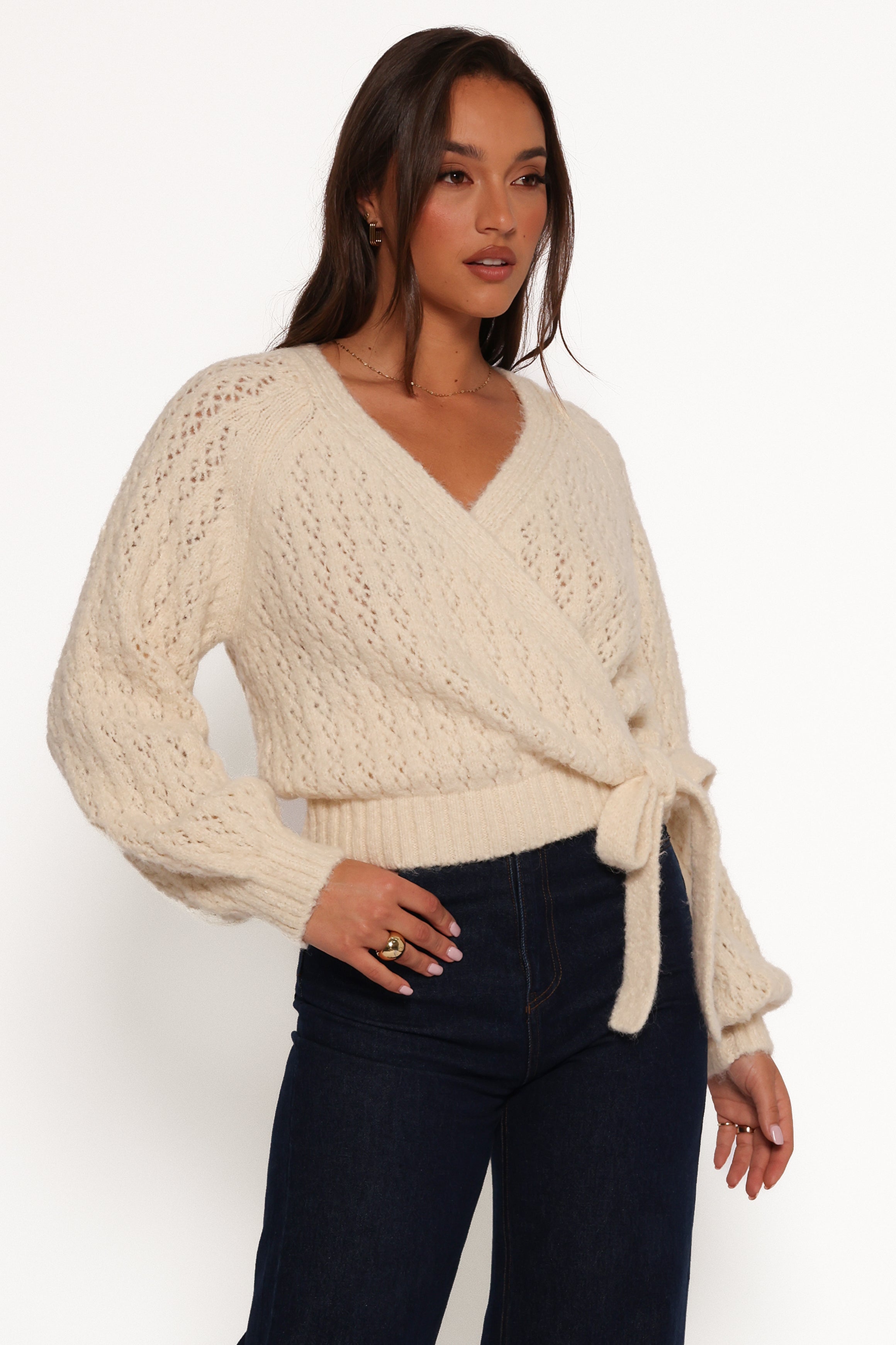 KNITWEAR Etta Ballet Wrap Knit Sweater - Cream