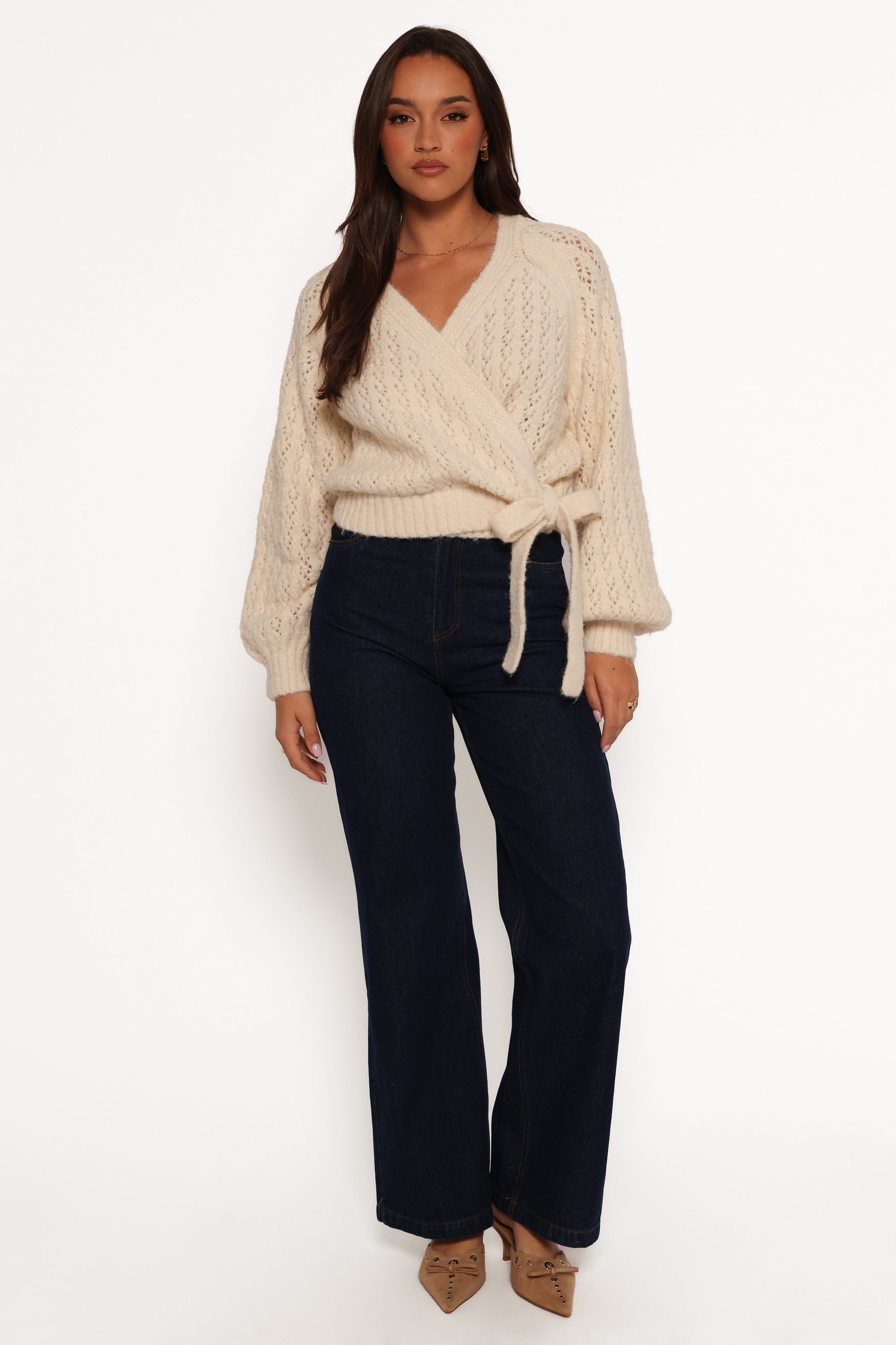 KNITWEAR Etta Ballet Wrap Knit Sweater - Cream