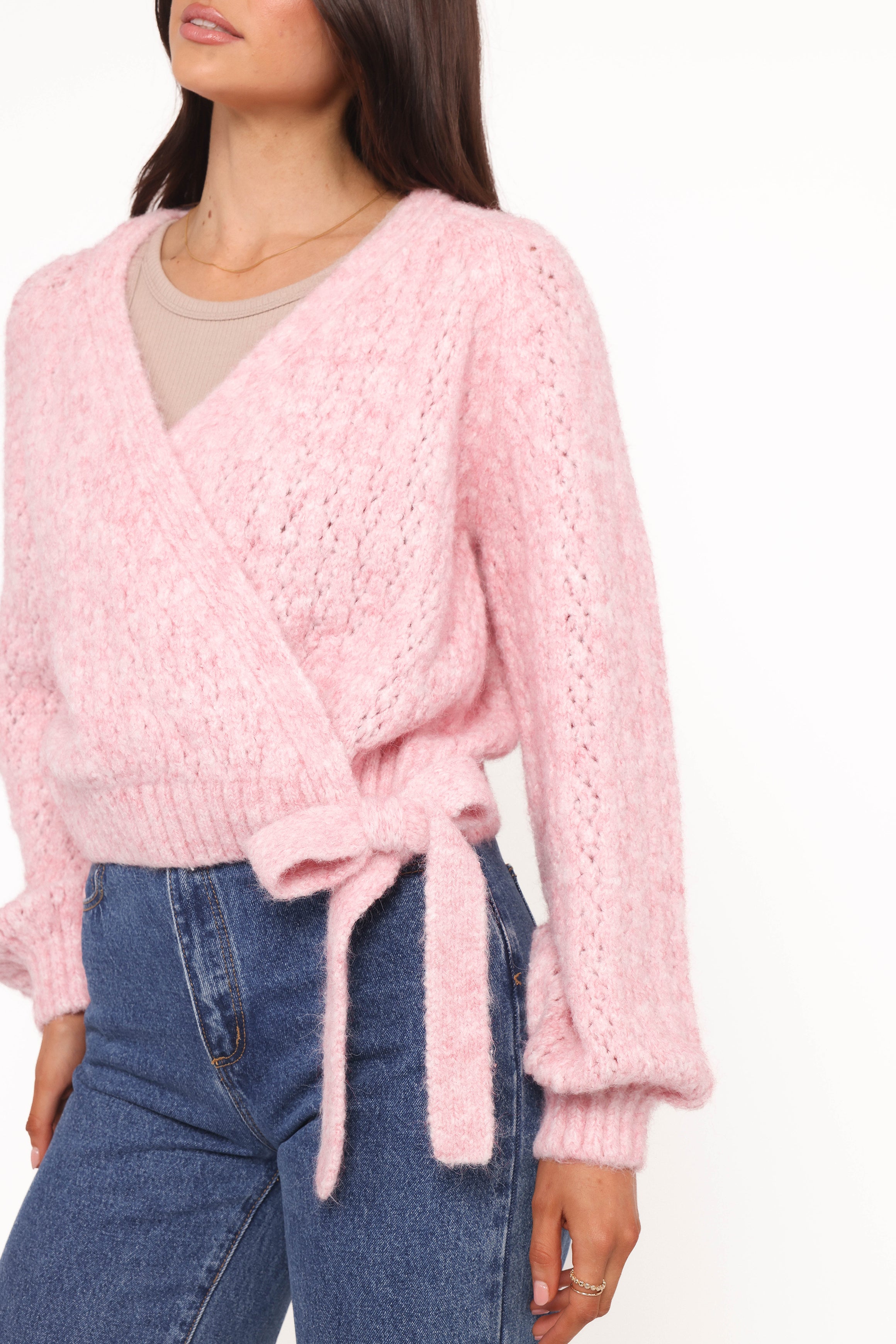 KNITWEAR Etta Ballet Wrap Knit Sweater - Pink