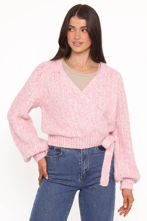 KNITWEAR Etta Ballet Wrap Knit Sweater - Pink