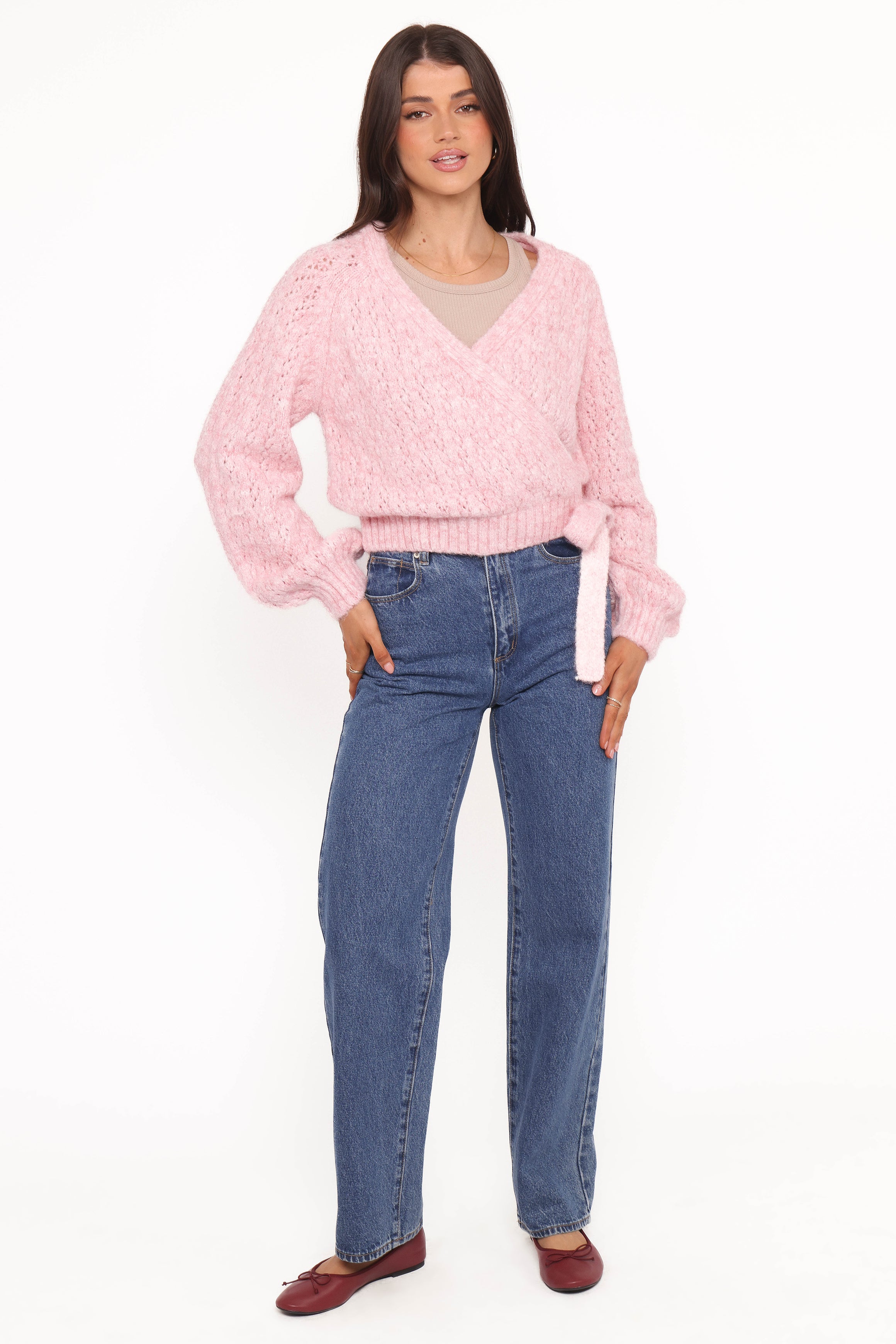 KNITWEAR Etta Ballet Wrap Knit Sweater - Pink