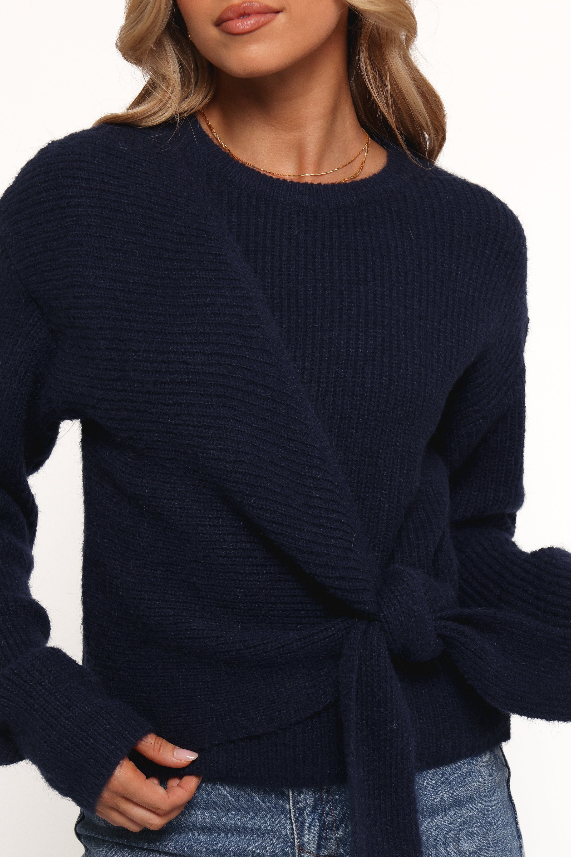KNITWEAR Ettie Wrap Side Tie Knit Sweater - Navy