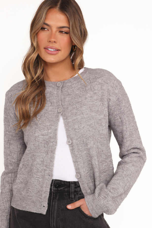KNITWEAR Fauna Tonal Floral Cardigan - Heather Grey