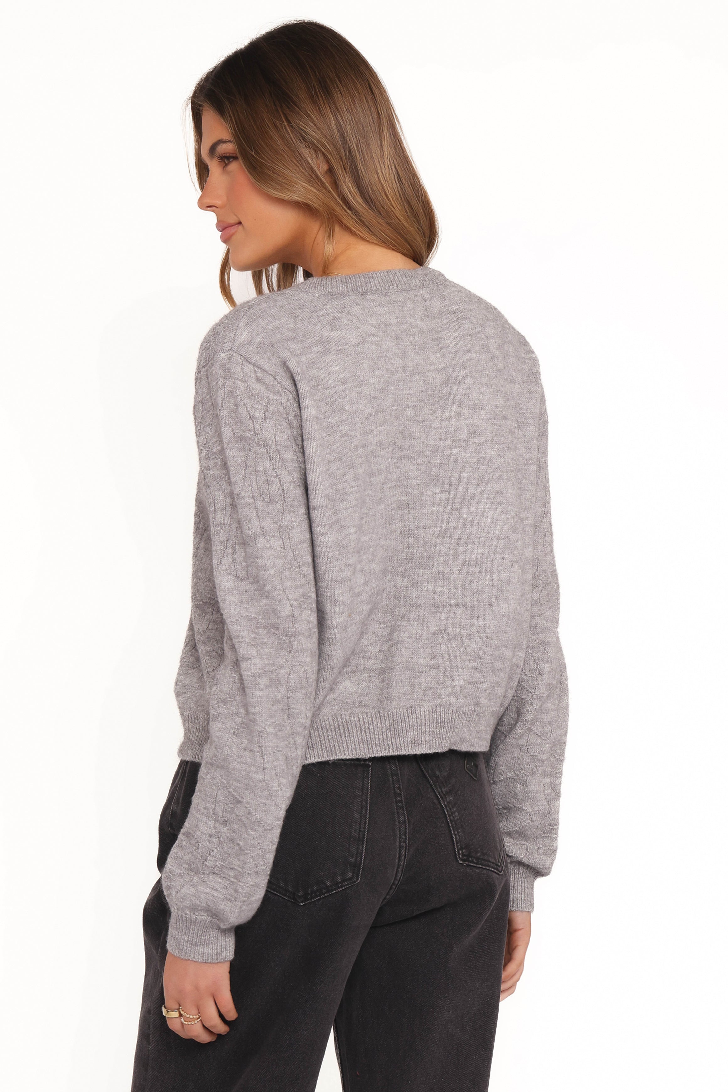 KNITWEAR Fauna Tonal Floral Cardigan - Heather Grey