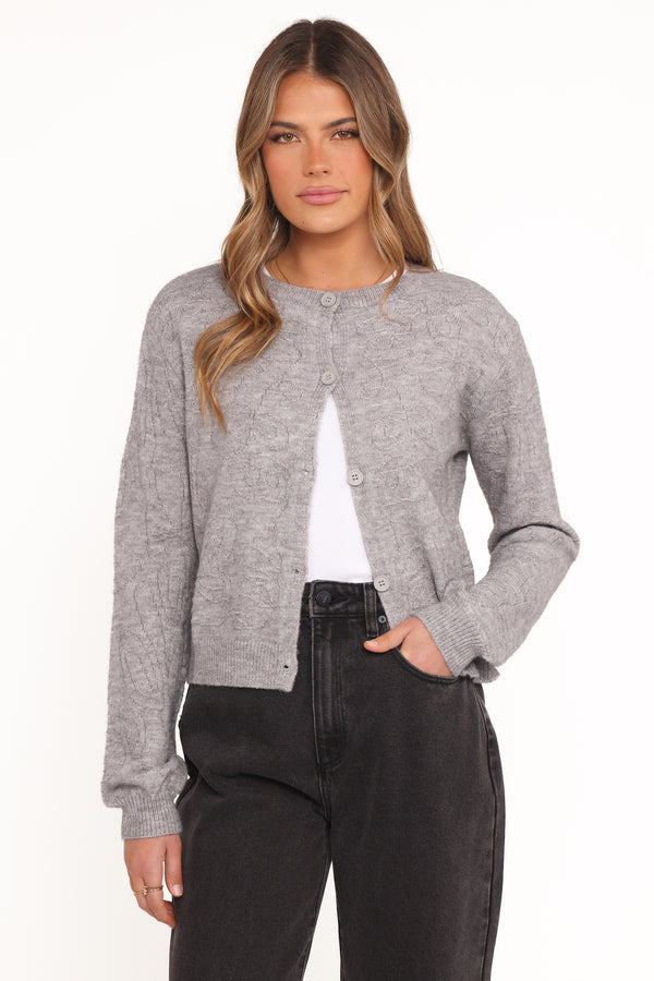 KNITWEAR Fauna Tonal Floral Cardigan - Heather Grey