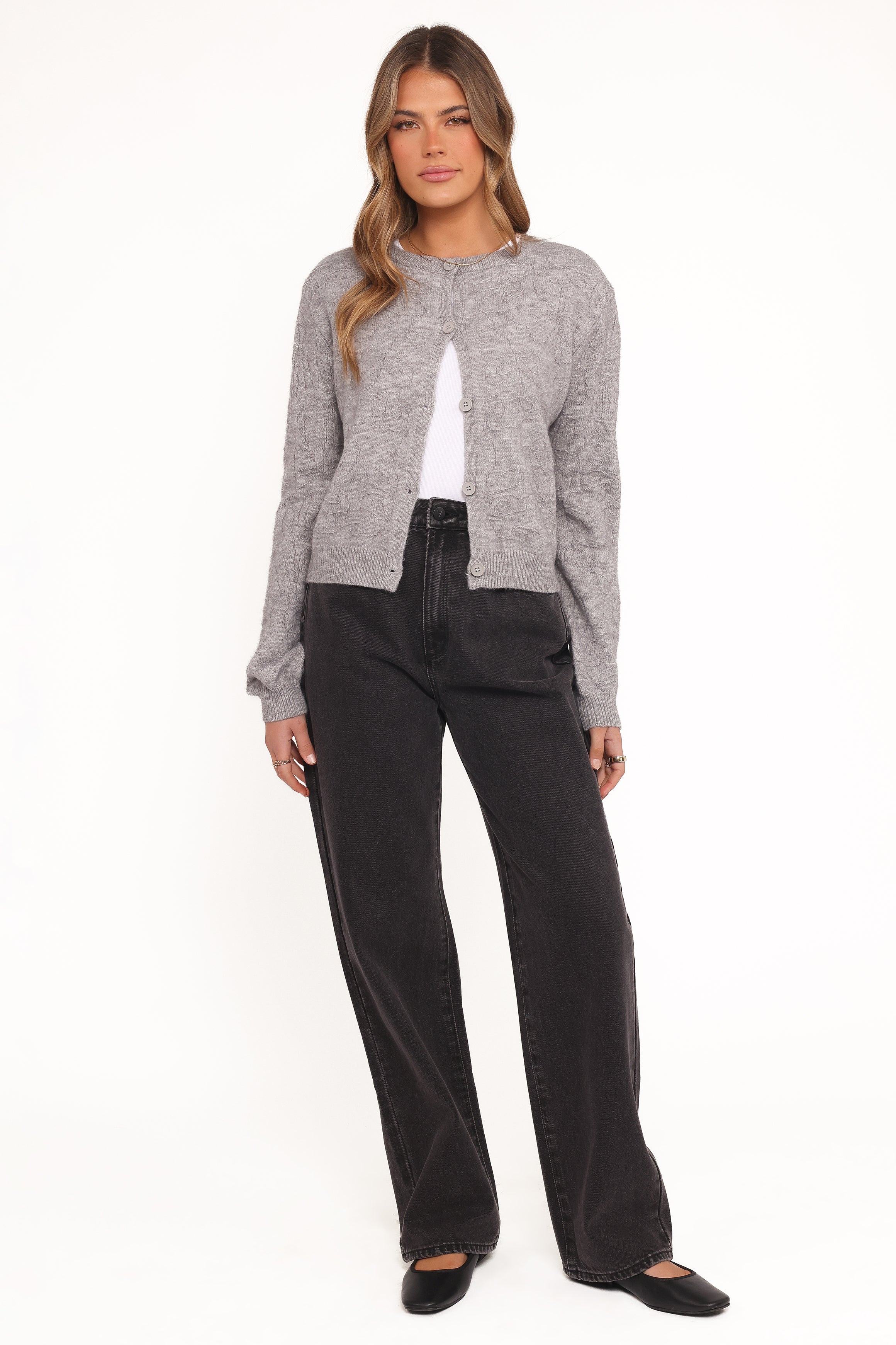 KNITWEAR Fauna Tonal Floral Cardigan - Heather Grey