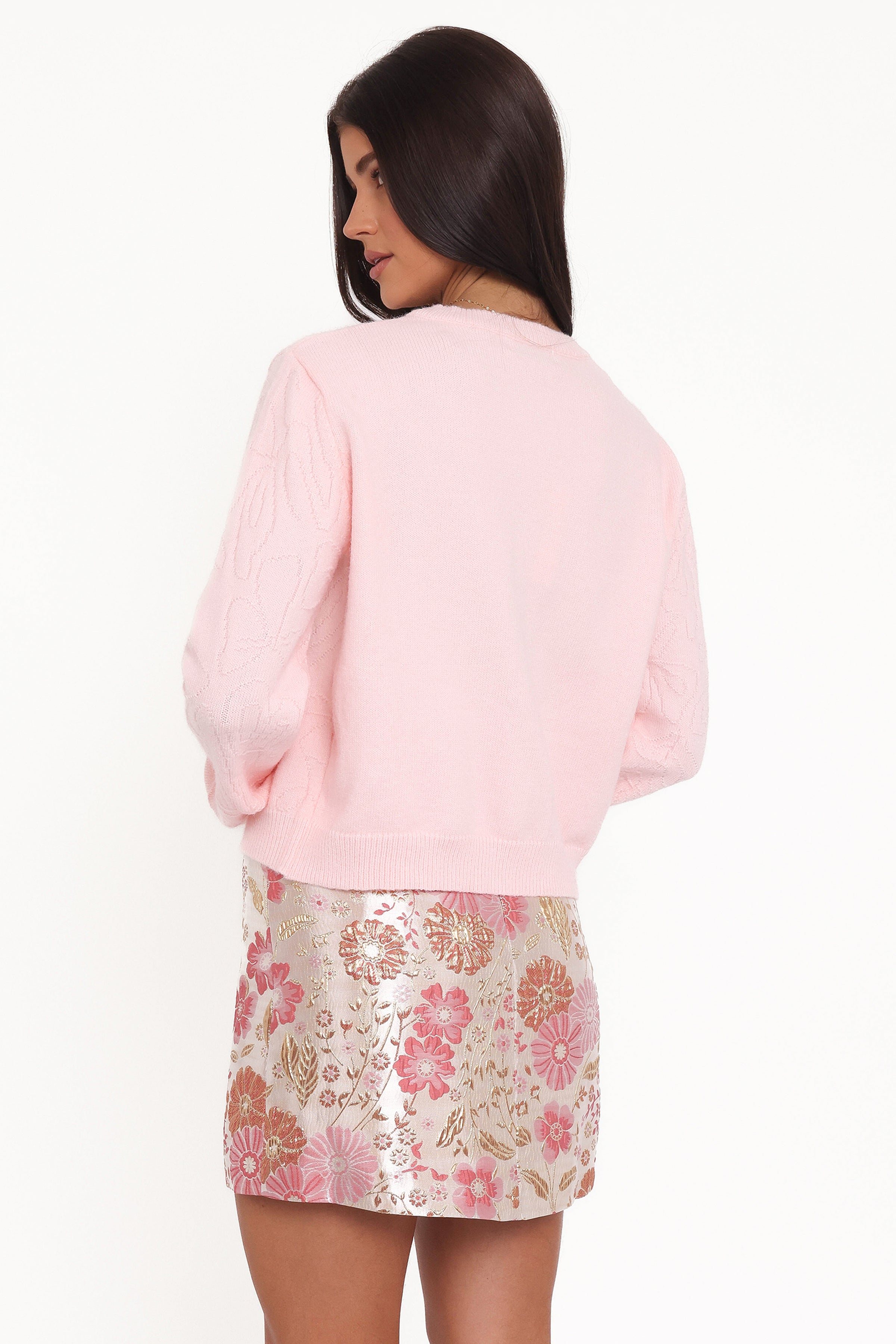 KNITWEAR @Fauna Tonal Floral Cardigan - Pink