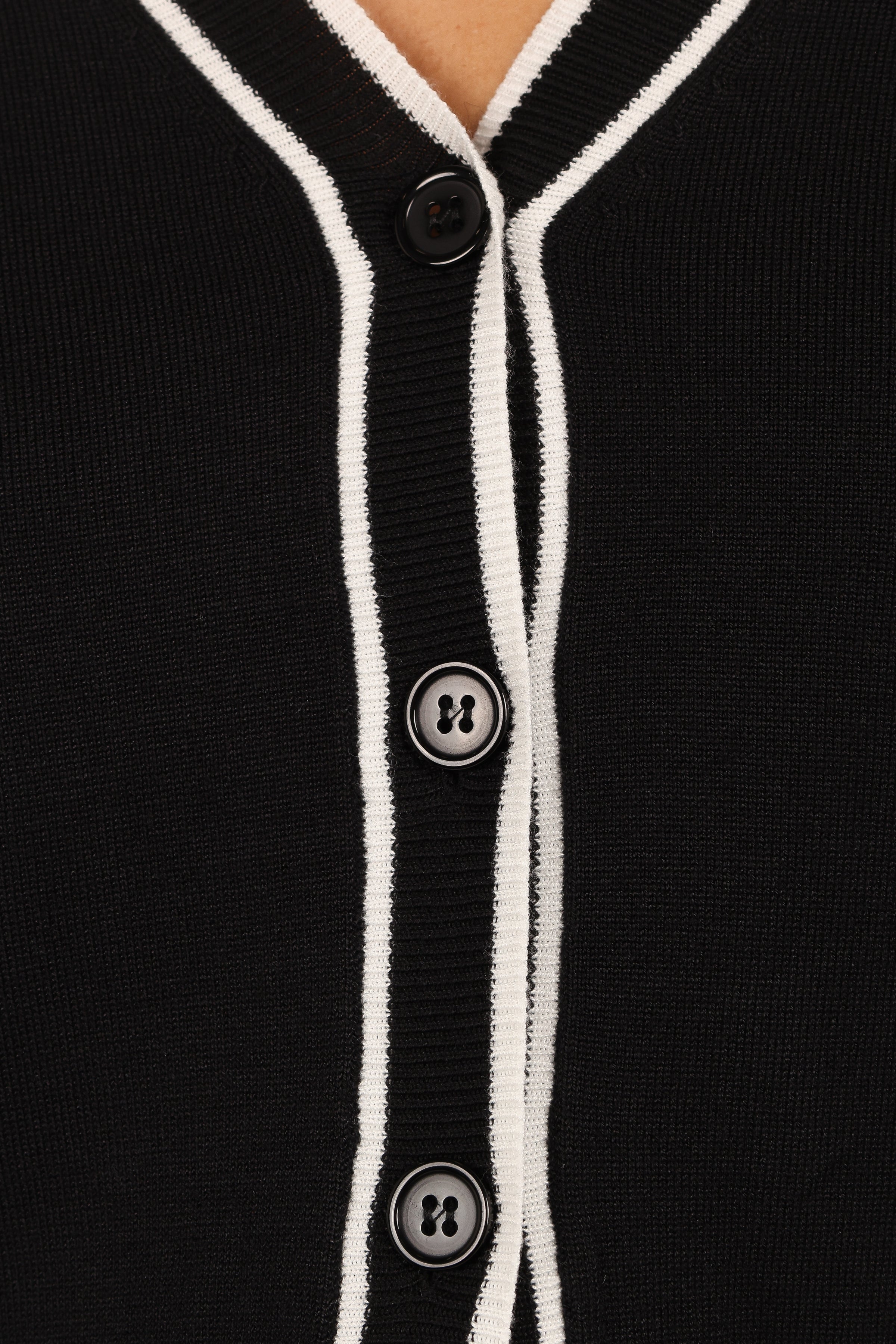 KNITWEAR Felix Double Contrast Button Front Cardigan - Black