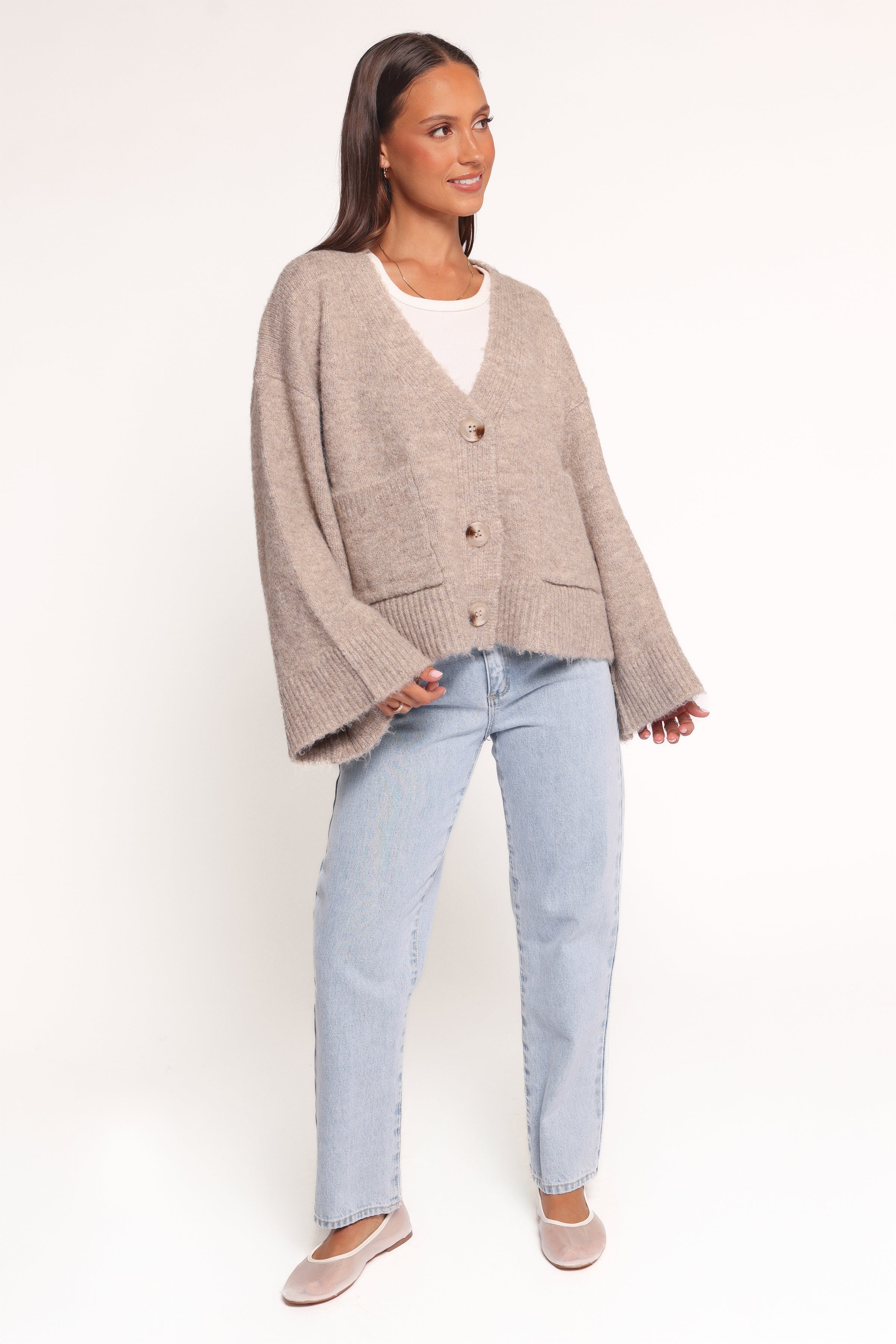 KNITWEAR Fern Wide Sleeve Cardigan - Mushroom