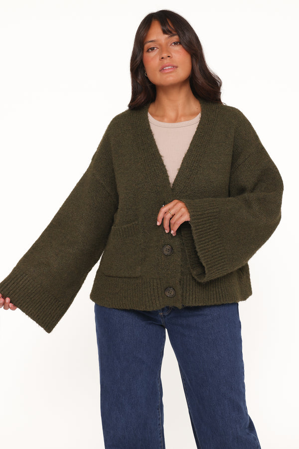 KNITWEAR Fern Wide Sleeve Cardigan - Olive