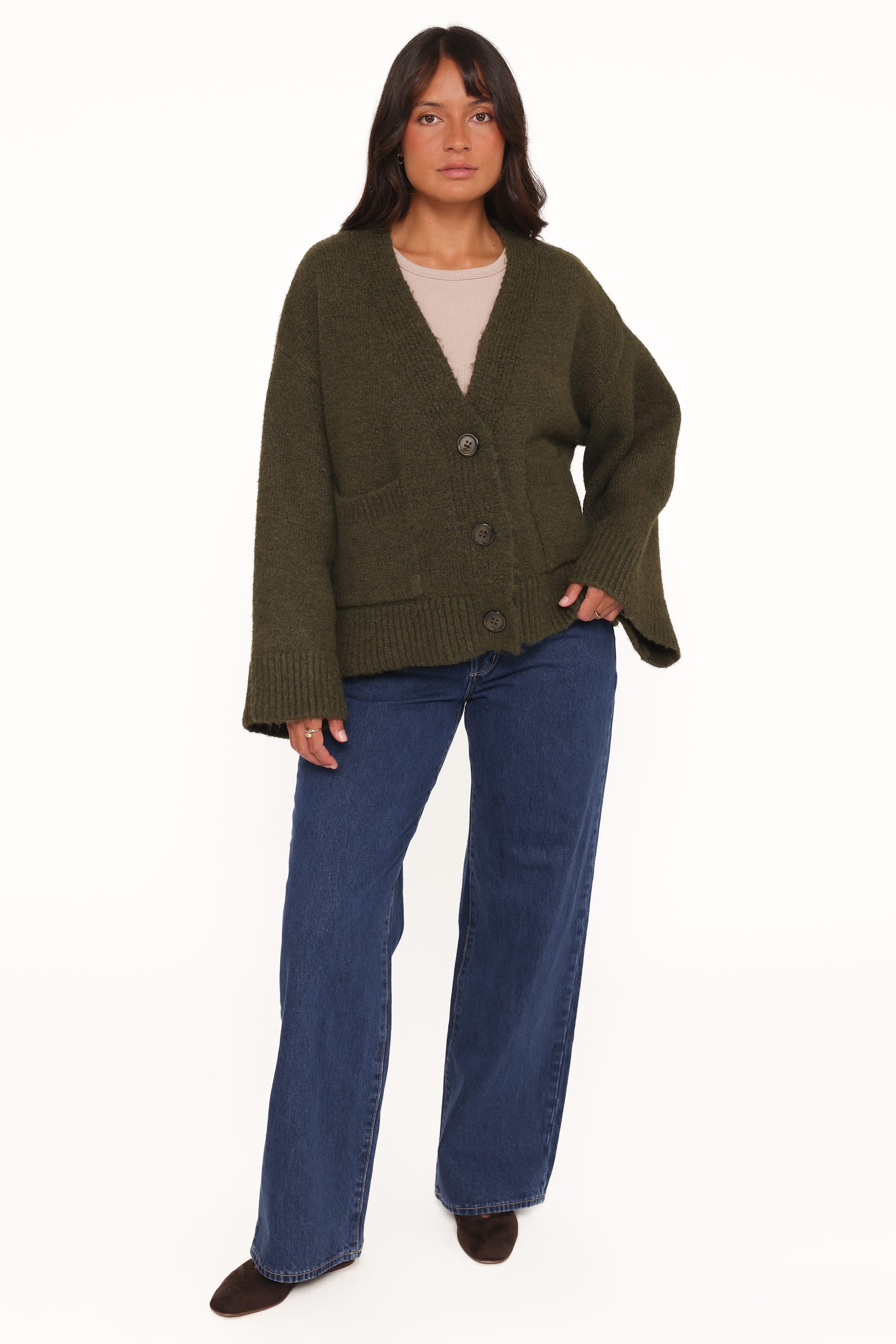KNITWEAR Fern Wide Sleeve Cardigan - Olive