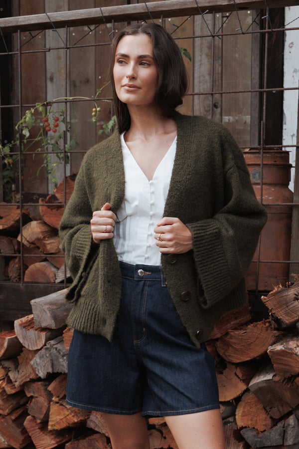 KNITWEAR Fern Wide Sleeve Cardigan - Olive