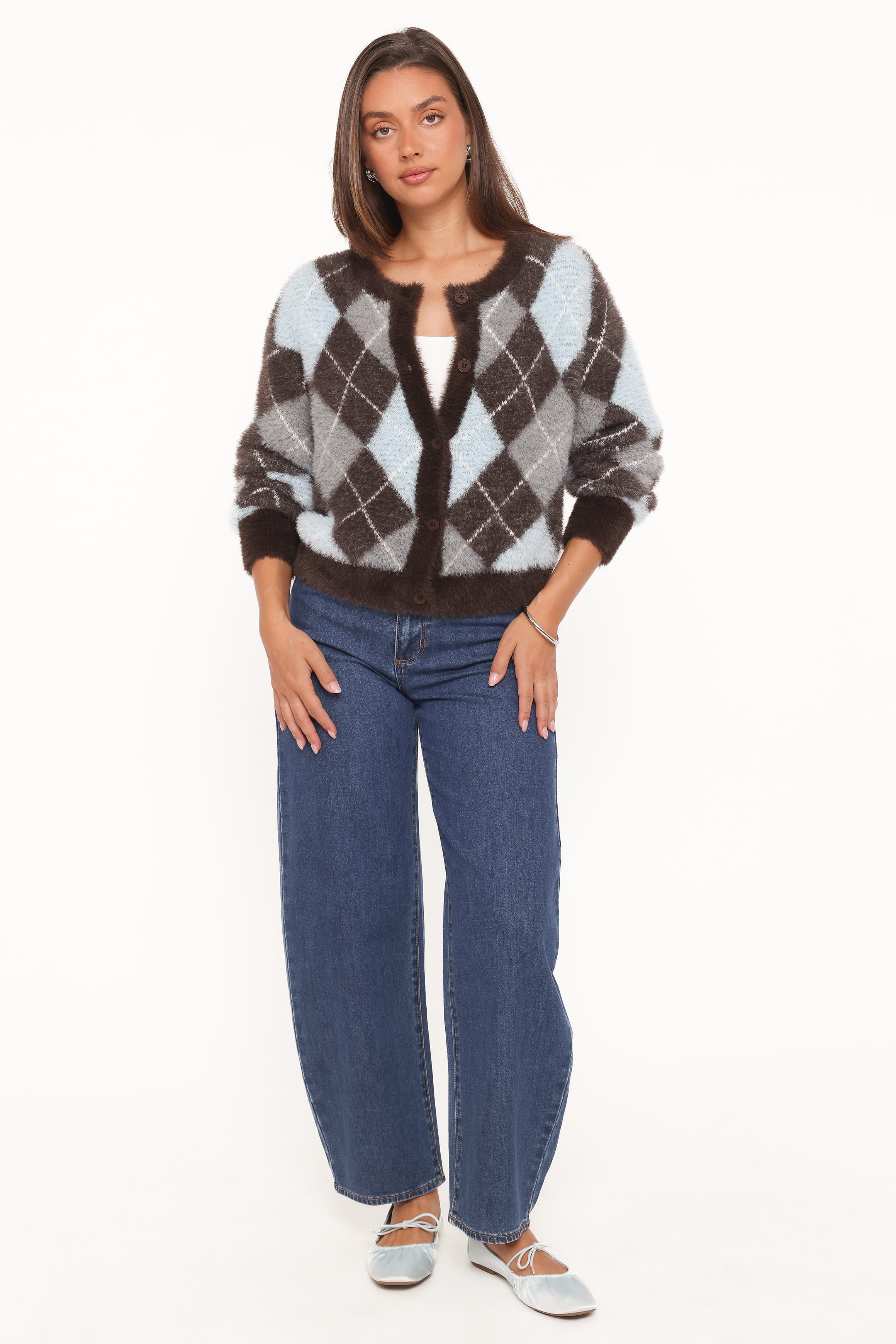 KNITWEAR Fionna Button Front Cardigan - Blue Brown
