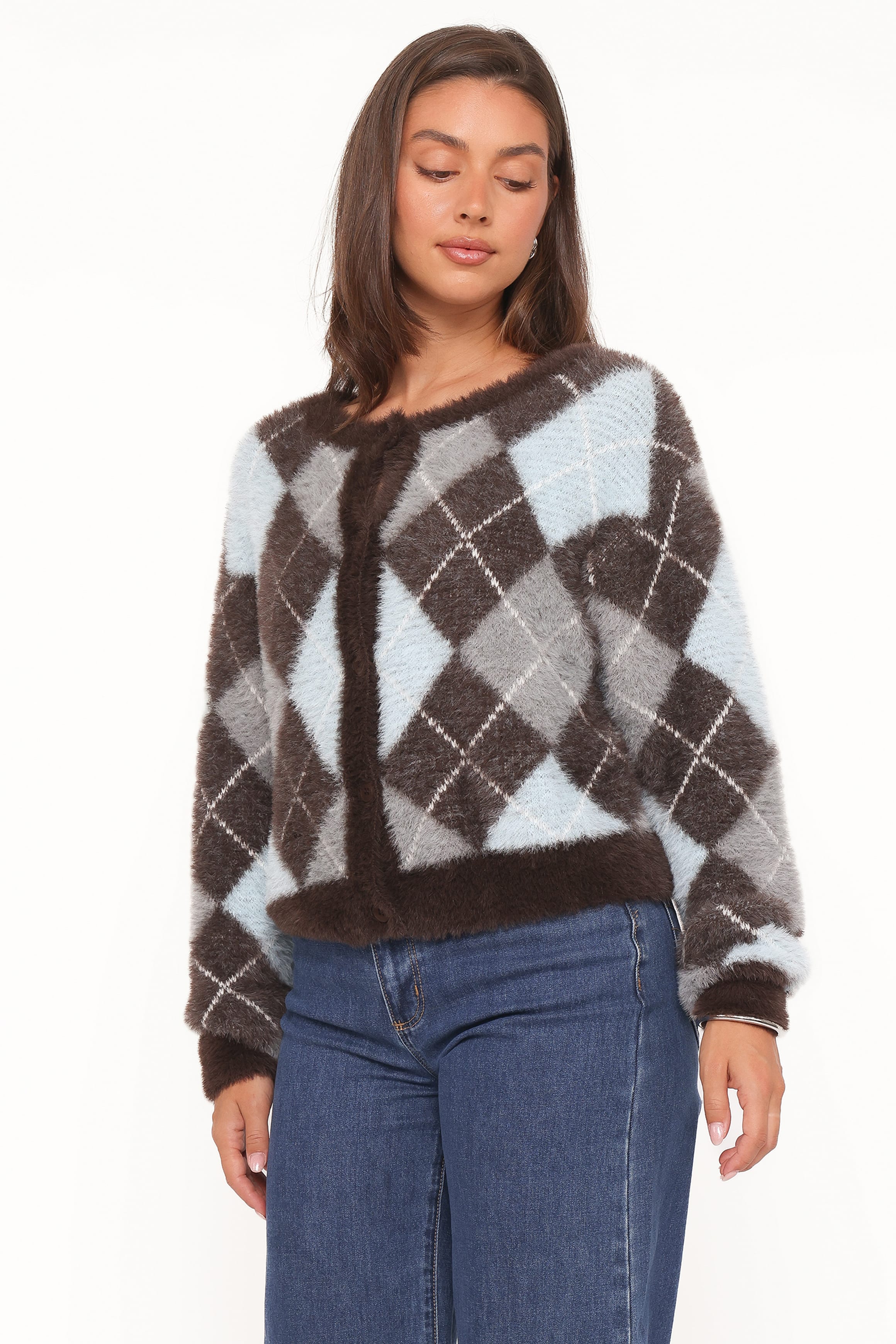 KNITWEAR Fionna Button Front Cardigan - Blue Brown