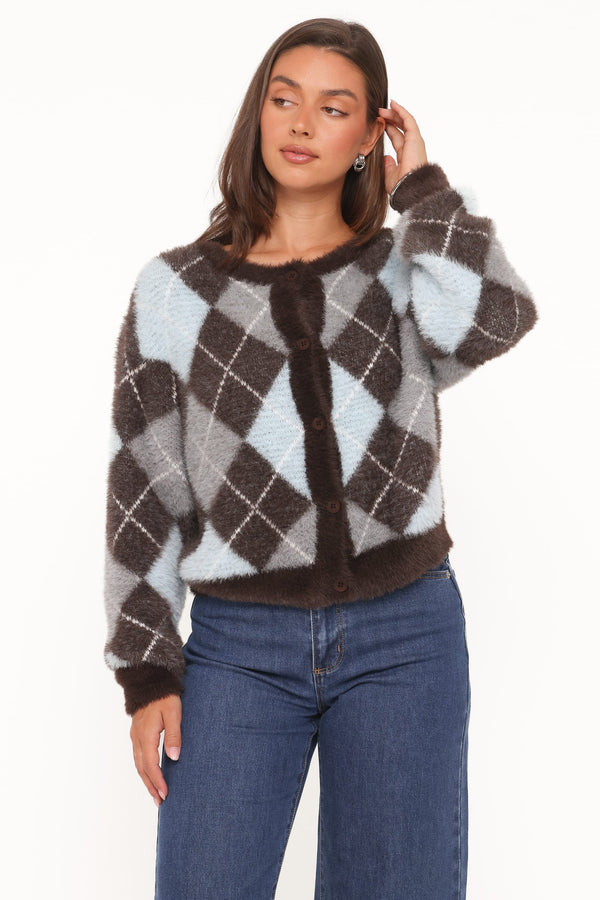 KNITWEAR Fionna Button Front Cardigan - Blue Brown