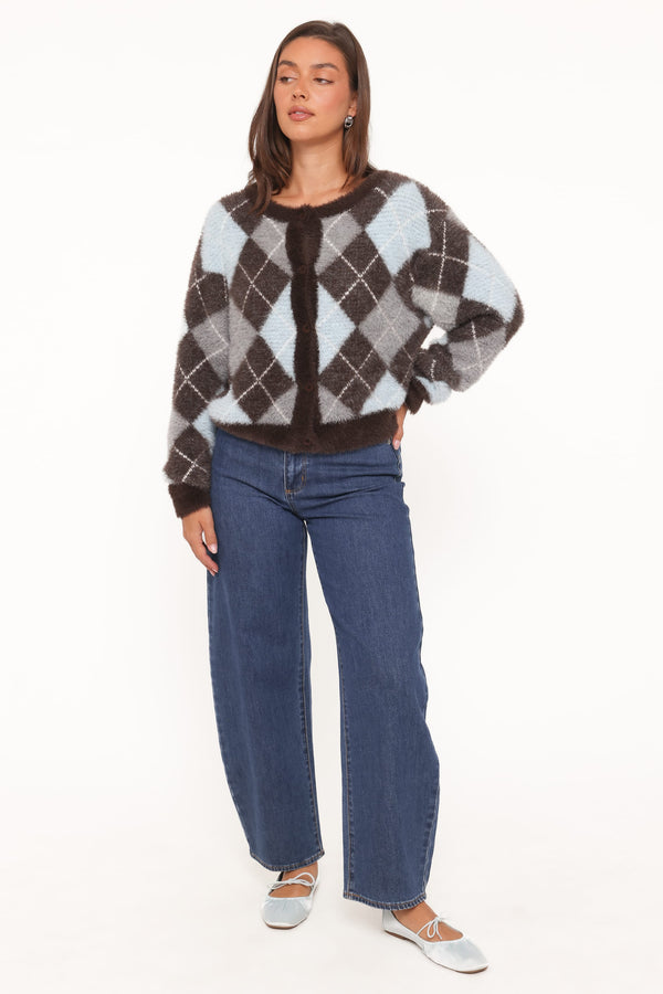 KNITWEAR Fionna Button Front Cardigan - Blue Brown