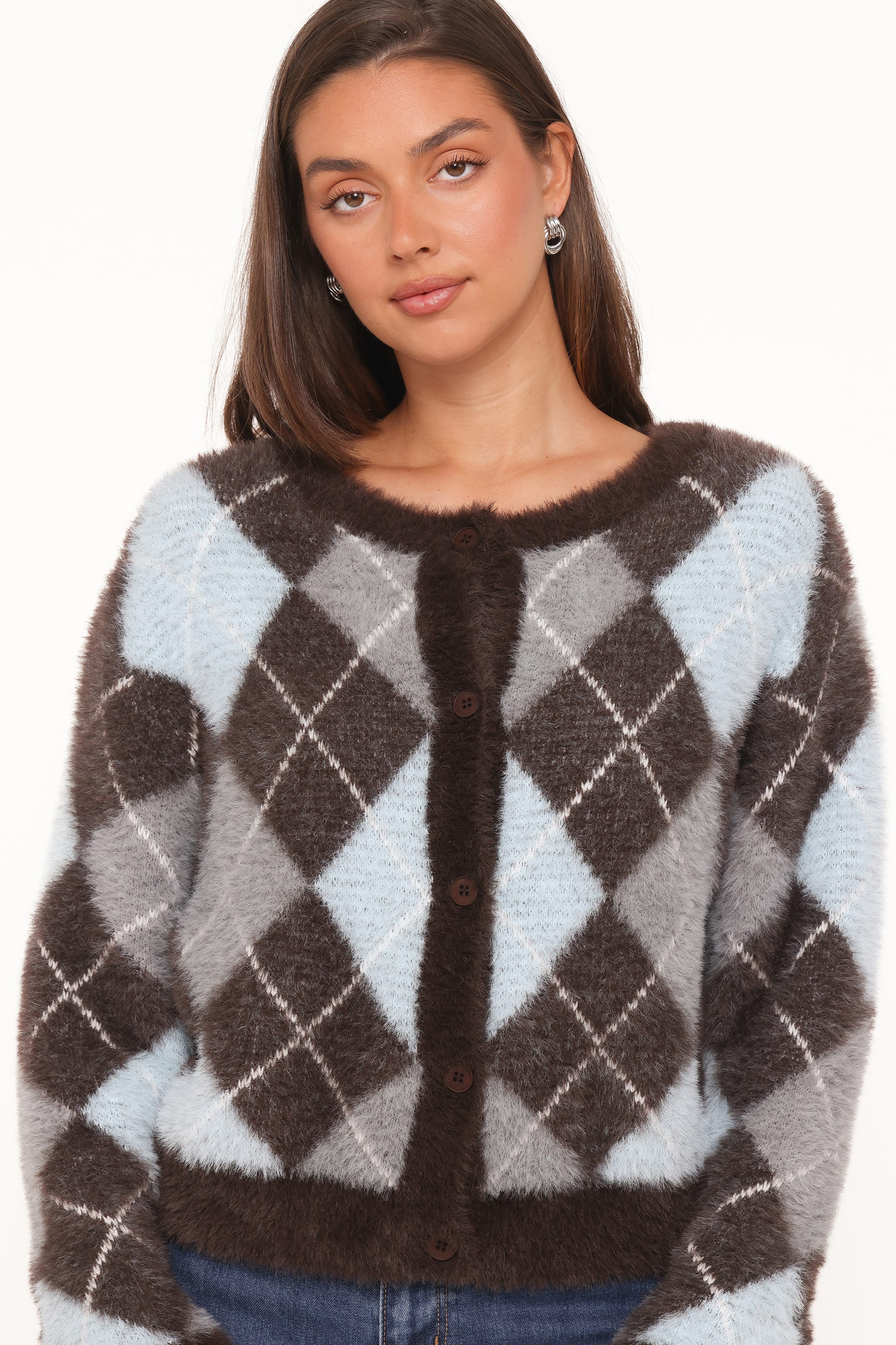 KNITWEAR Fionna Button Front Cardigan - Blue Brown