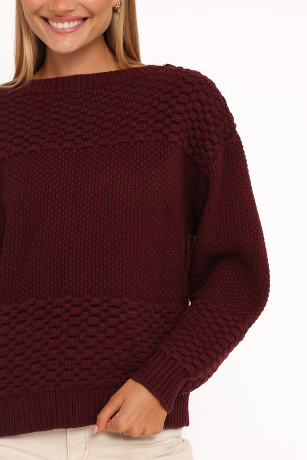 KNITWEAR Fiora Waffle Stitch Sweater - Burgundy