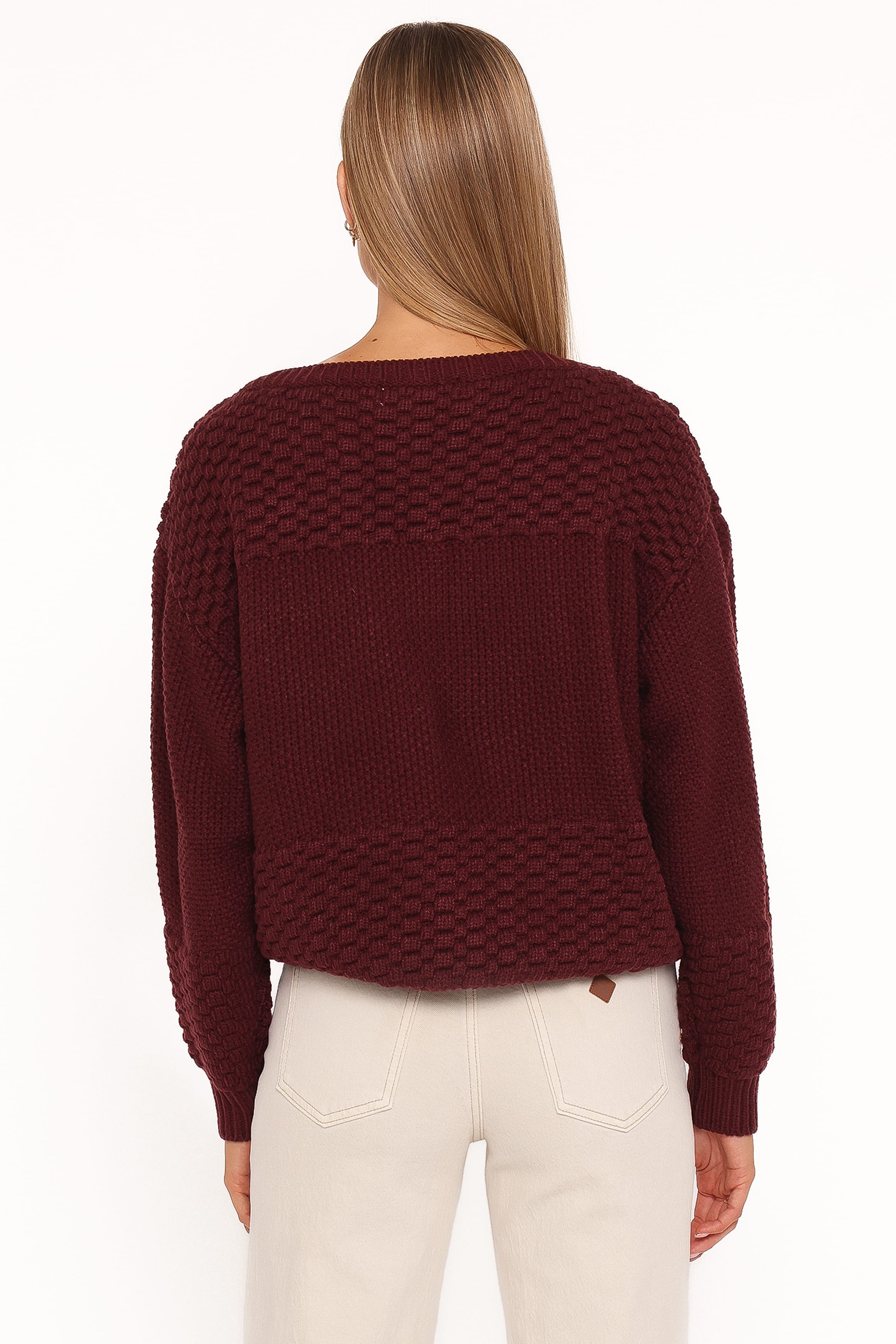 KNITWEAR Fiora Waffle Stitch Sweater - Burgundy