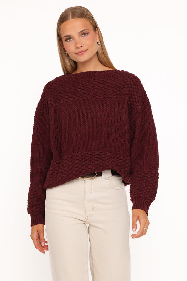 KNITWEAR Fiora Waffle Stitch Sweater - Burgundy