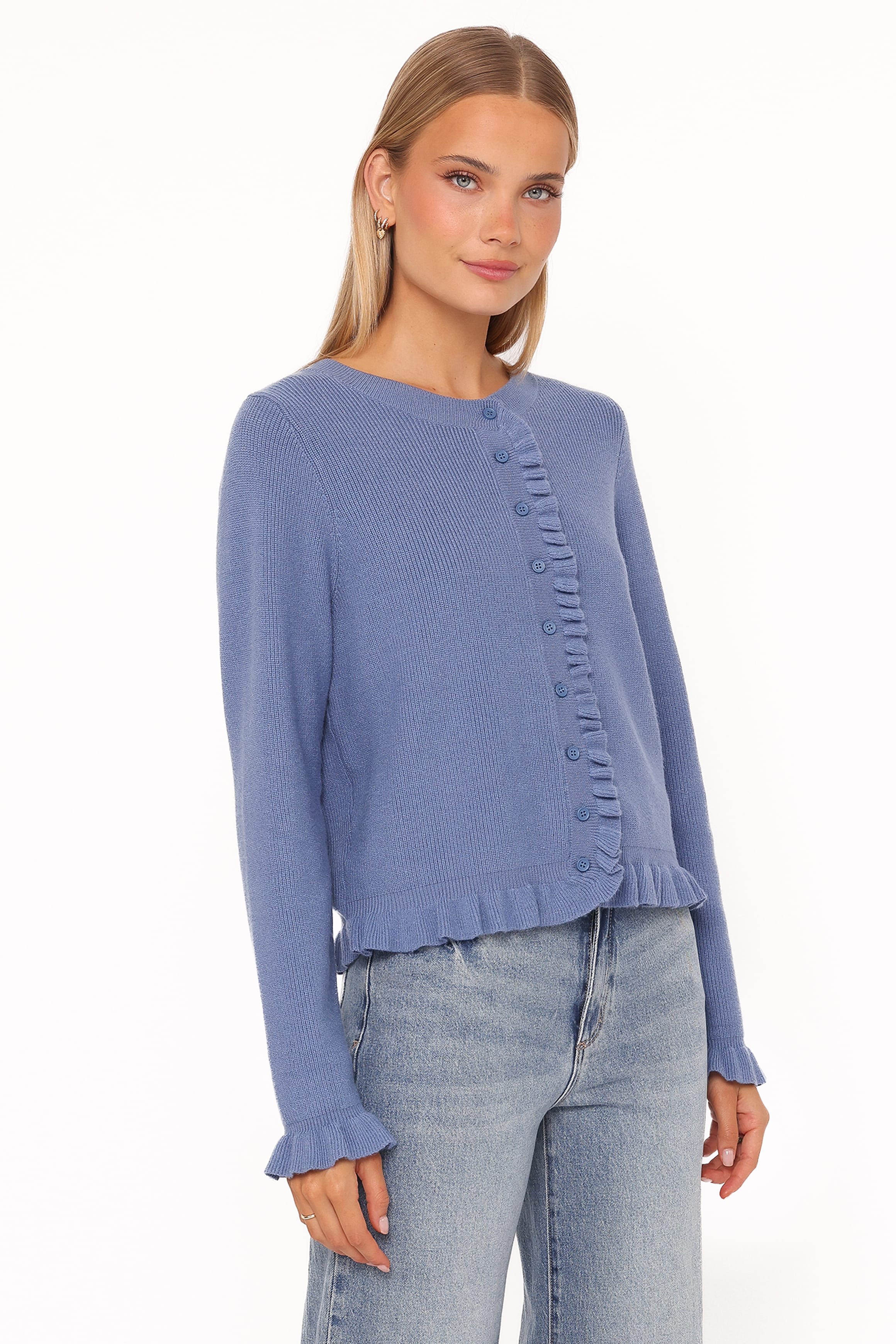 Fiori Frill Cardigan - Denim Blue | Petal & Pup