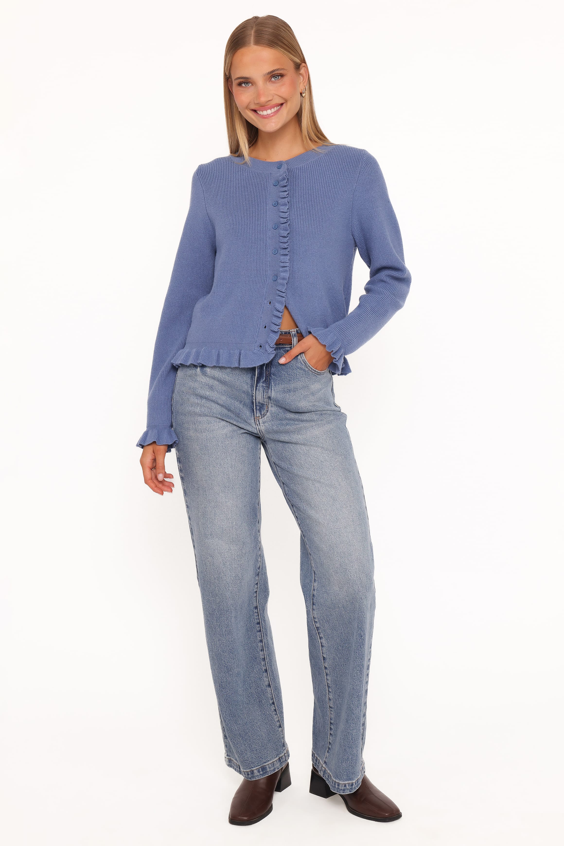 KNITWEAR Fiori Frill Cardigan - Denim Blue