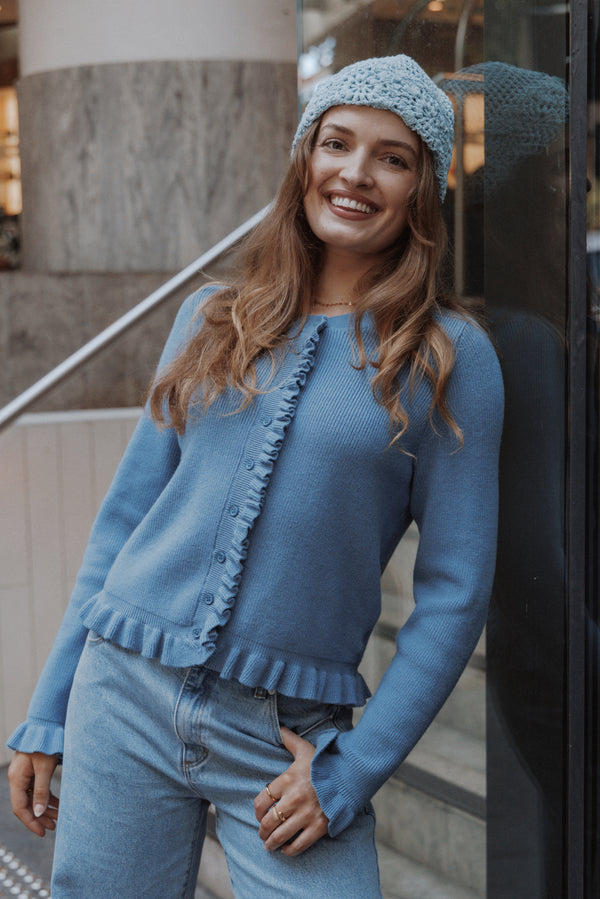 KNITWEAR Fiori Frill Cardigan - Denim Blue