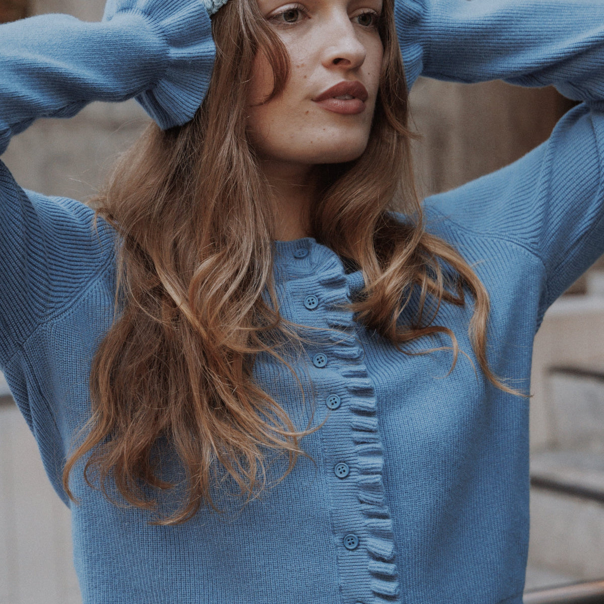 Fiori Frill Cardigan - Denim Blue | Petal & Pup