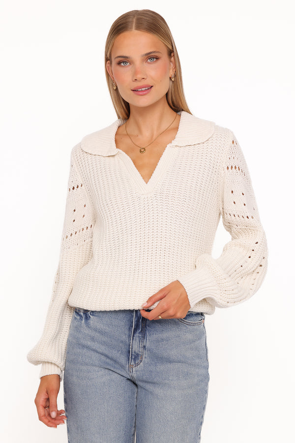 KNITWEAR Fitzgerald Pointelle Polo Sweater - Cream