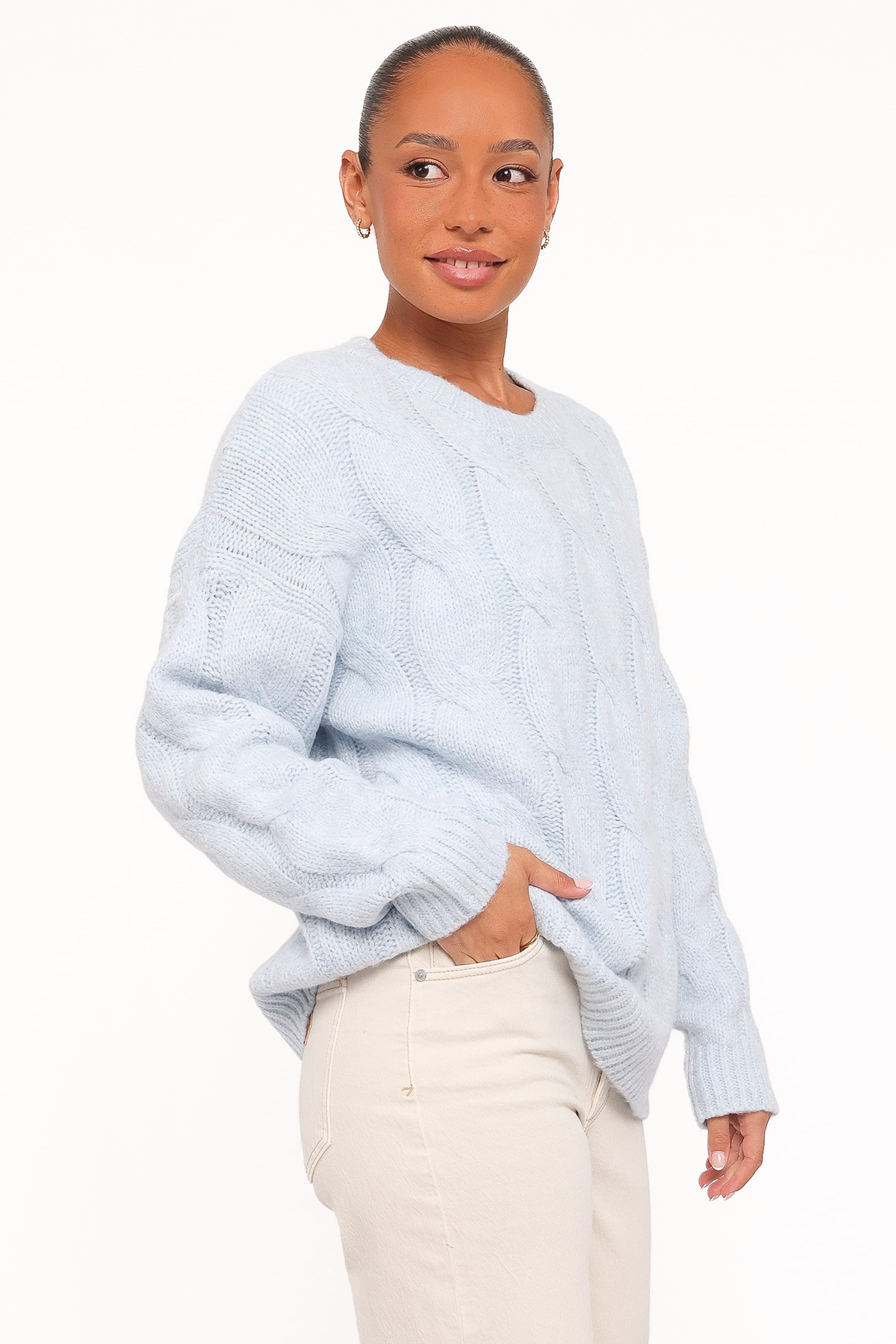 KNITWEAR Fleming Cable Knit Sweater - Light Blue
