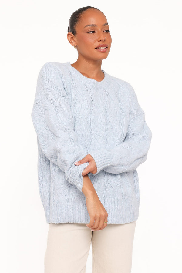 KNITWEAR Fleming Cable Knit Sweater - Light Blue