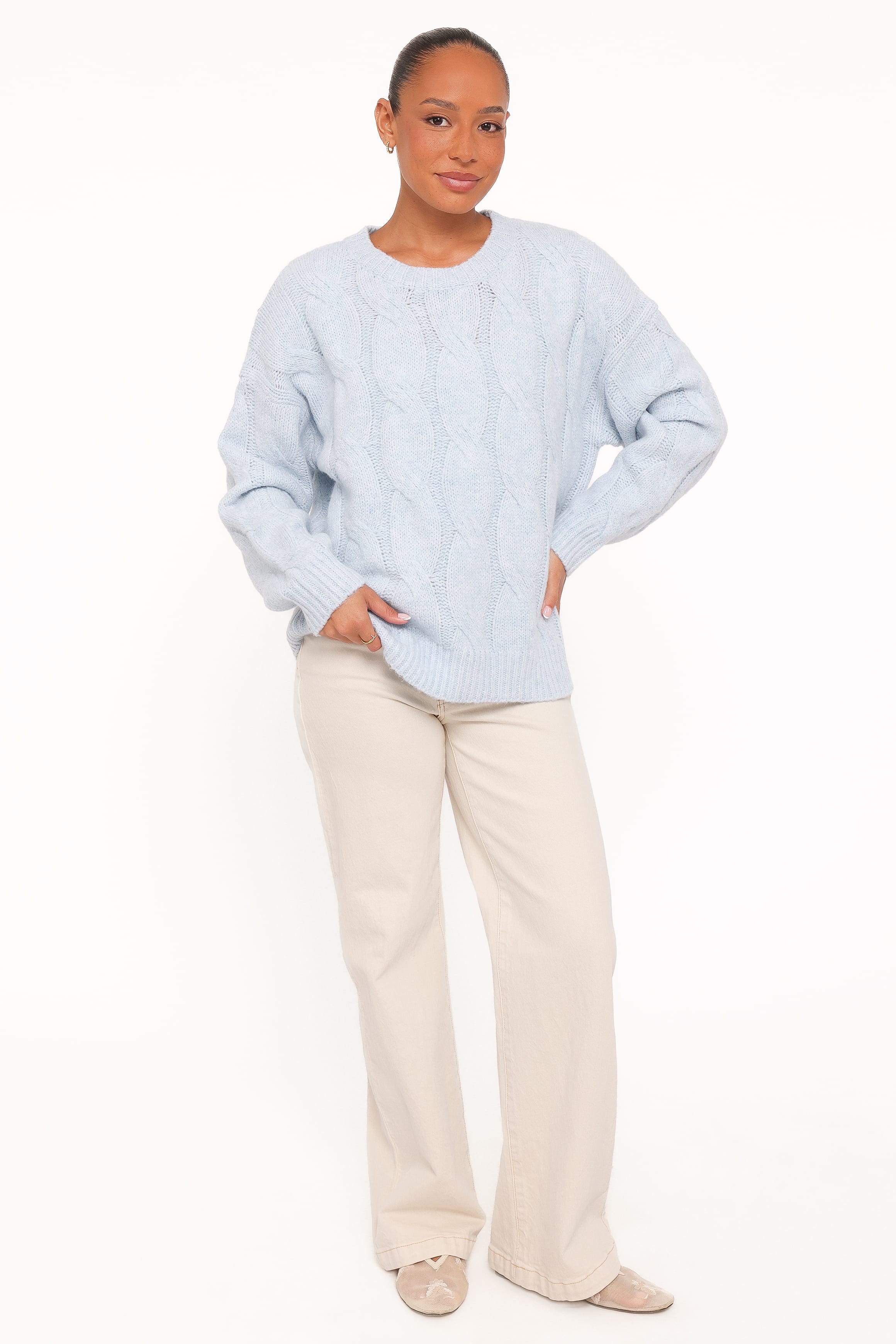 KNITWEAR Fleming Cable Knit Sweater - Light Blue