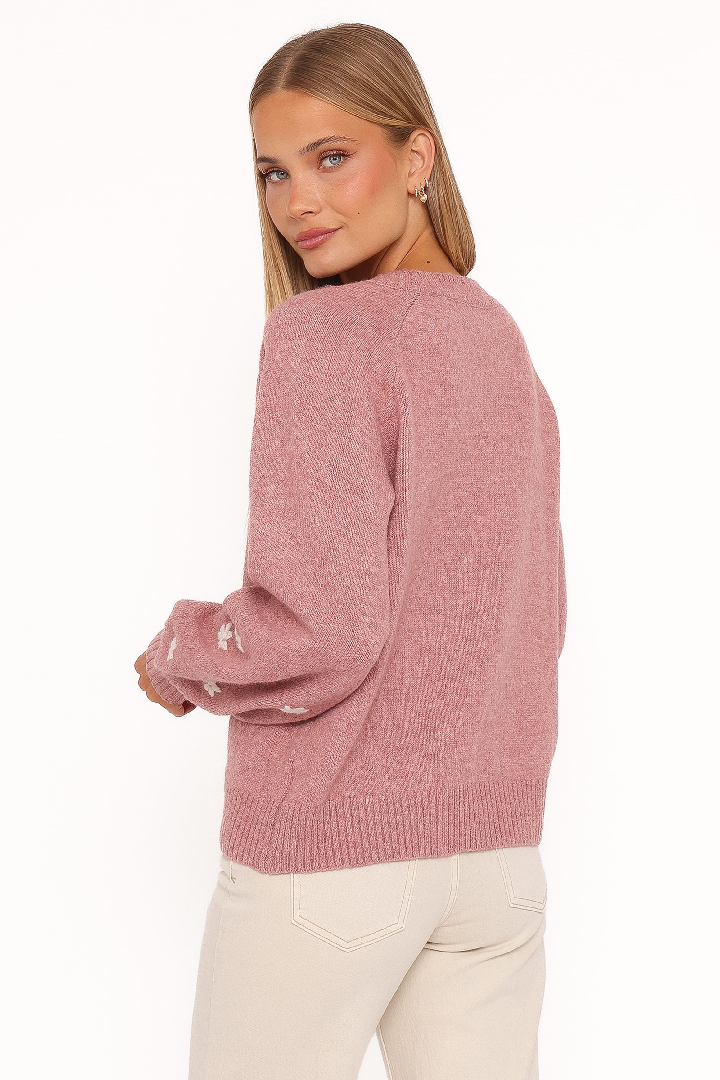 KNITWEAR Fleming Flower Applique Sweater - Rose