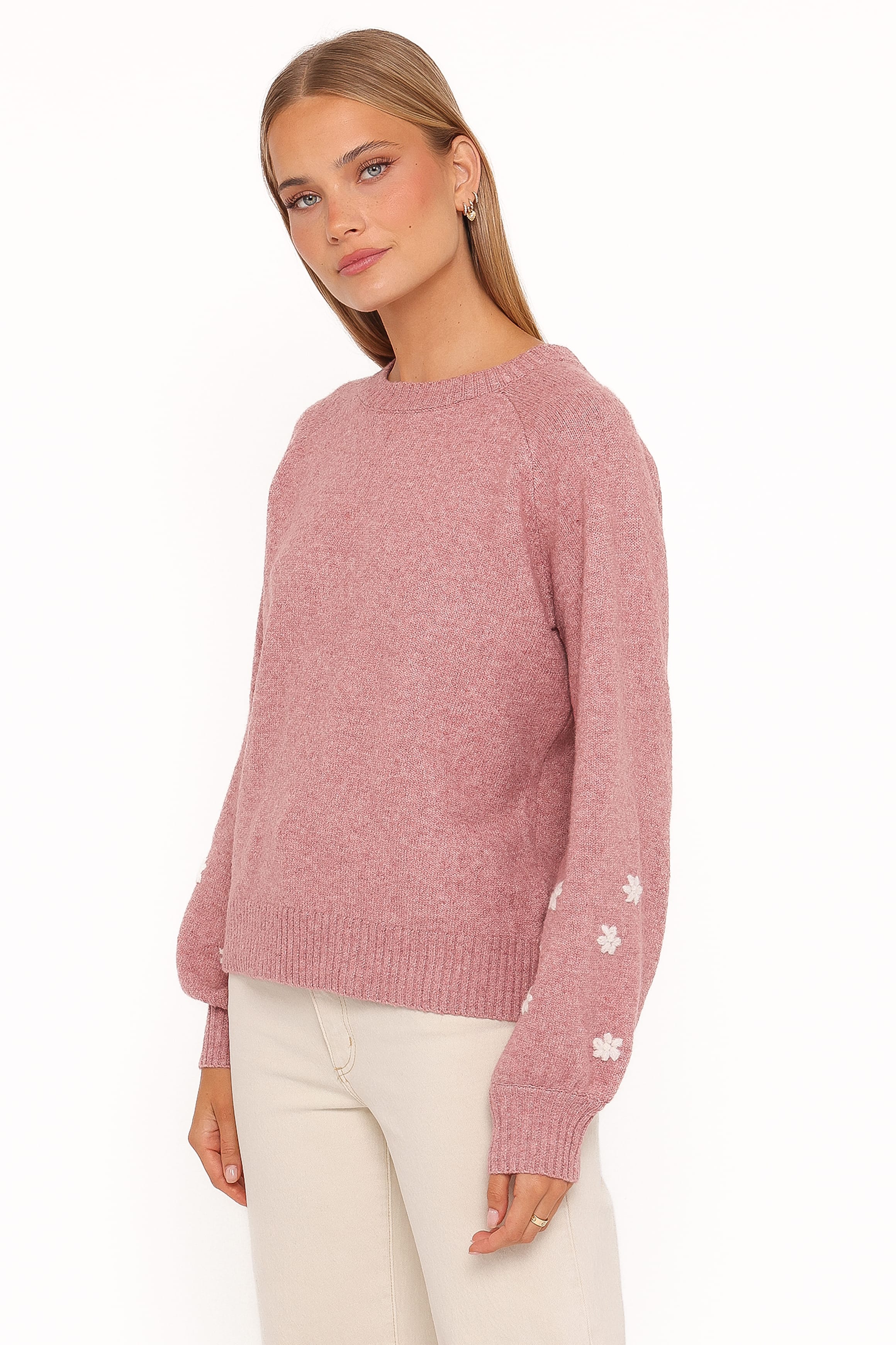 KNITWEAR Fleming Flower Applique Sweater - Rose