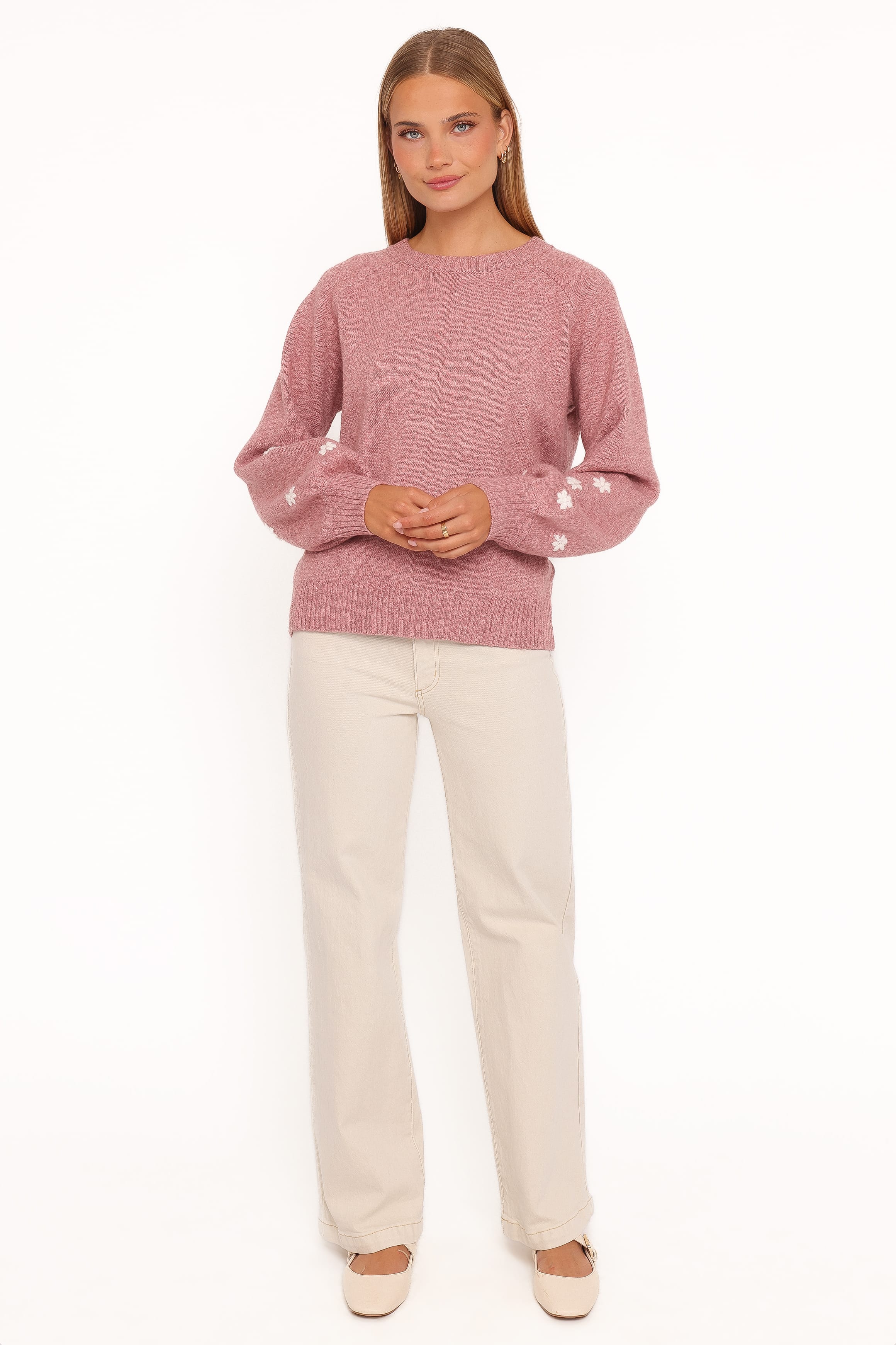 KNITWEAR Fleming Flower Applique Sweater - Rose