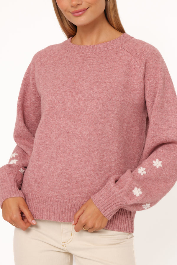 KNITWEAR Fleming Flower Applique Sweater - Rose