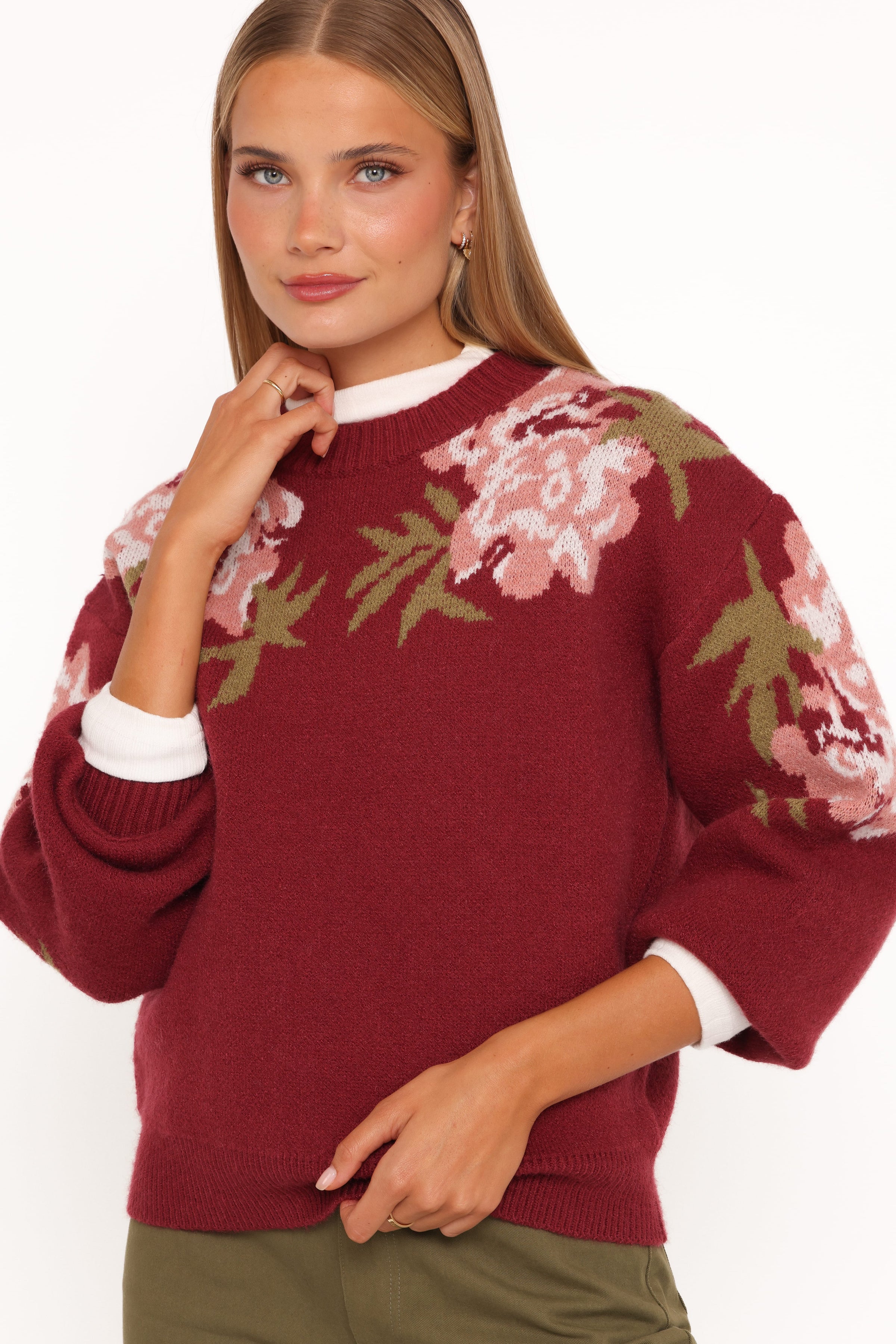 KNITWEAR Ford Sweater - Burgundy Pink Floral
