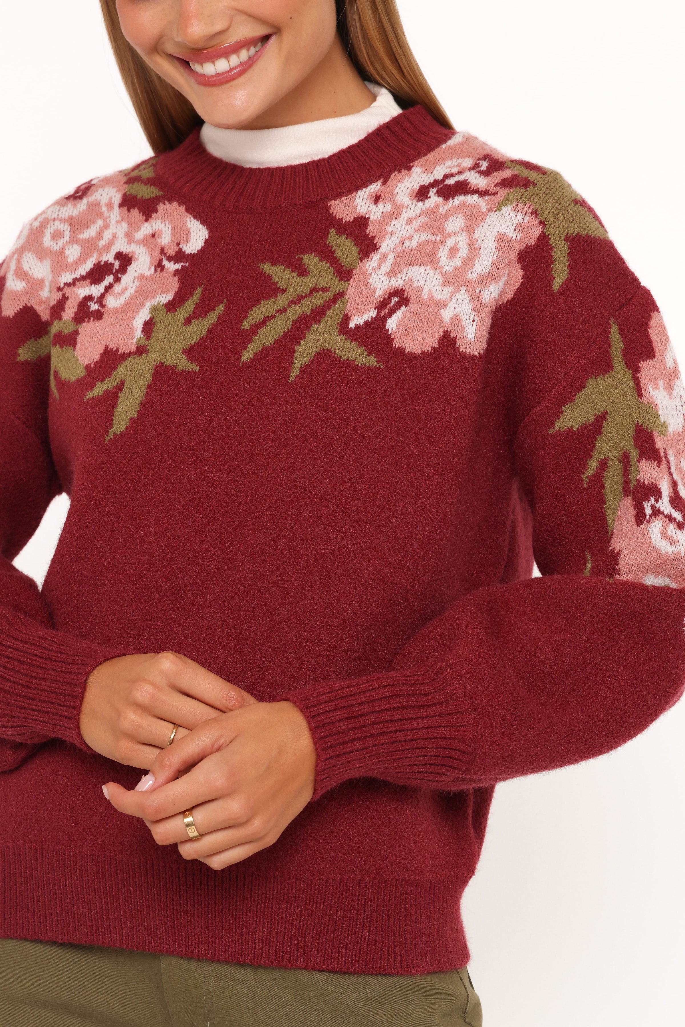 KNITWEAR Ford Sweater - Burgundy Pink Floral