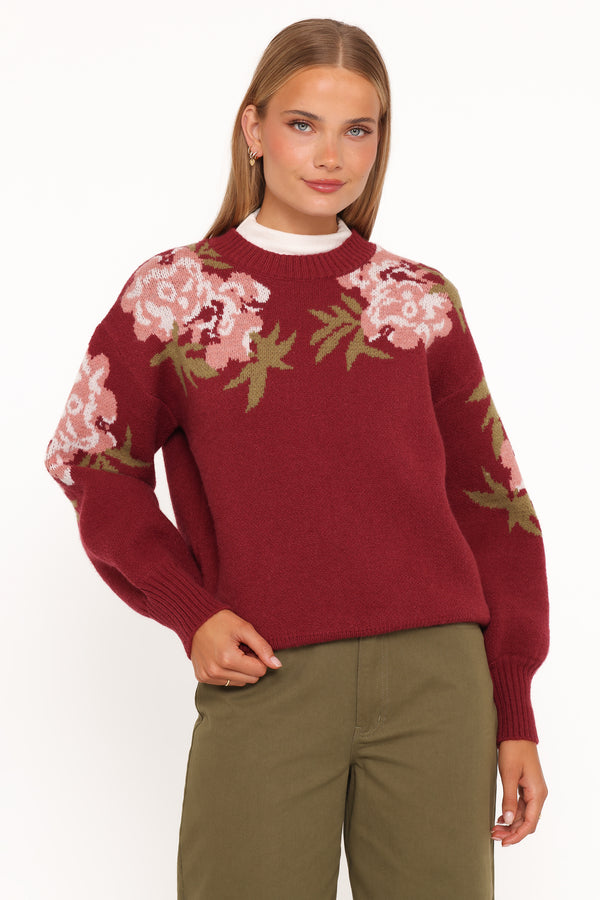 KNITWEAR Ford Sweater - Burgundy Pink Floral