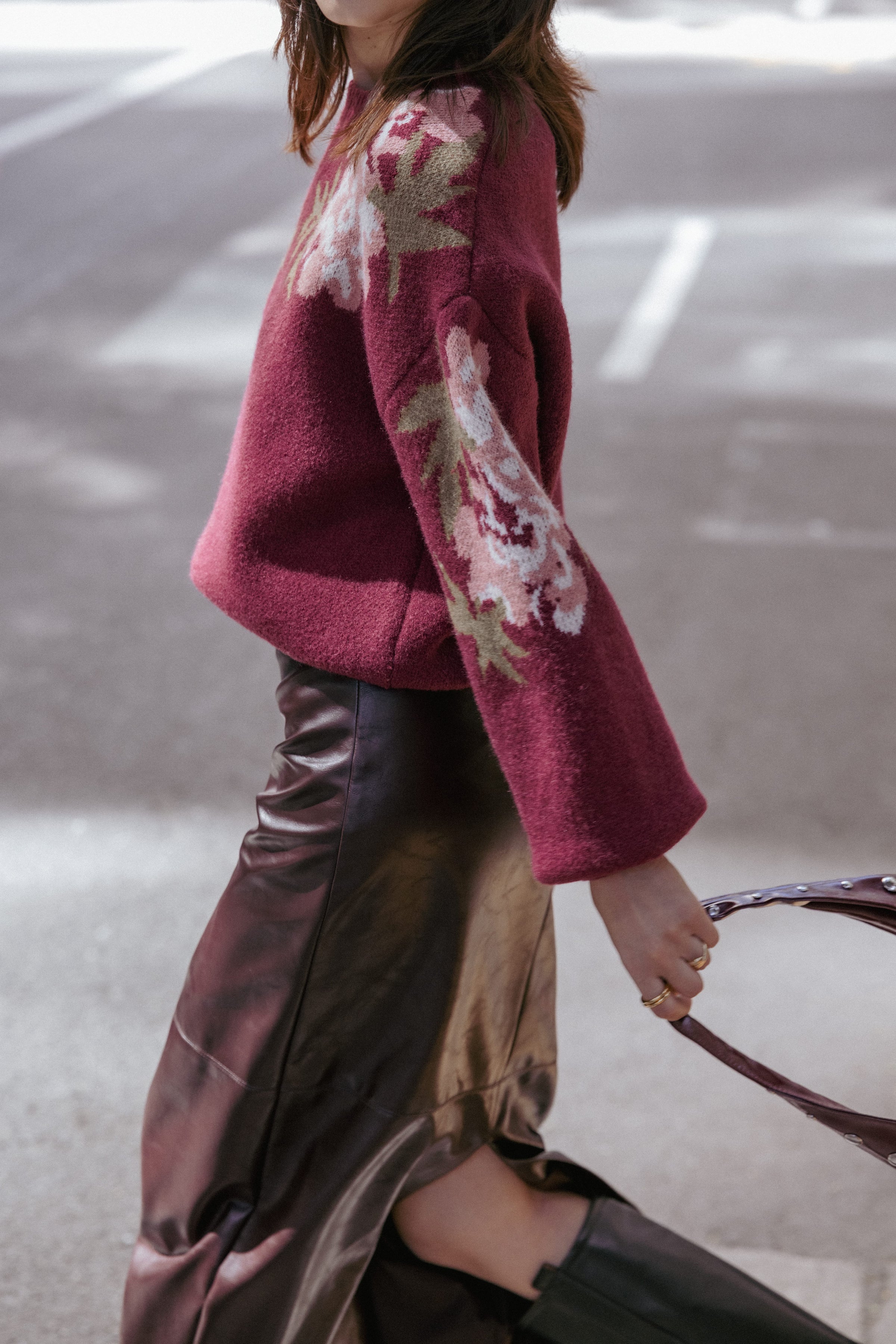KNITWEAR Ford Sweater - Burgundy Pink Floral