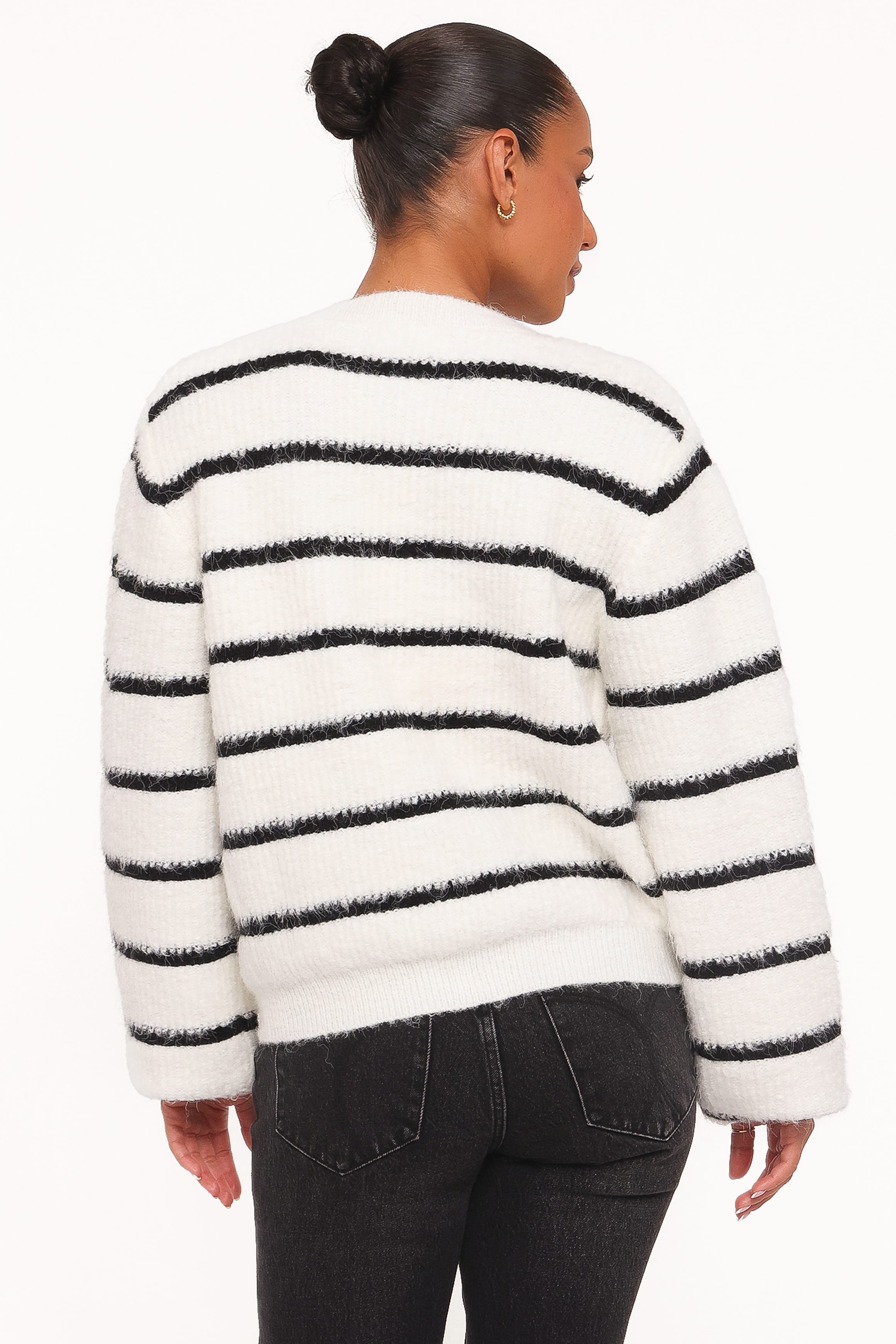 KNITWEAR Frances Button Front Cardigan - Ivory Stripe